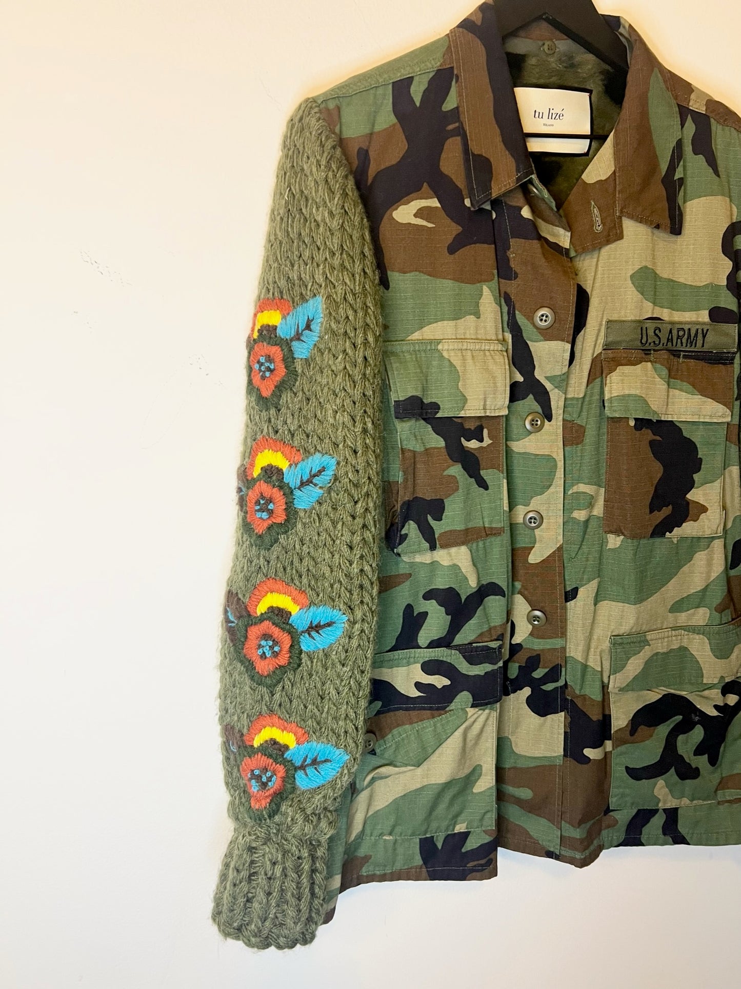 Tu Lize' Uncycled Embroidered Military Jacket, Size M/L