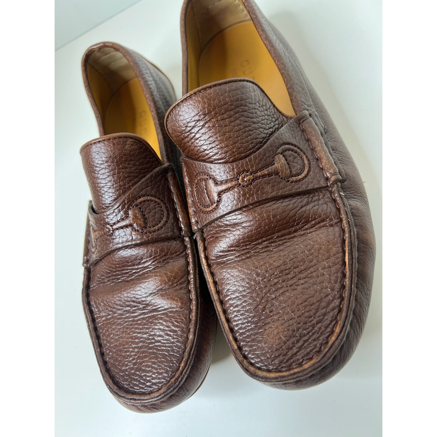 Gucci Brown Leather Driver w/ Embossed Horsebit Logo, Size 6.5