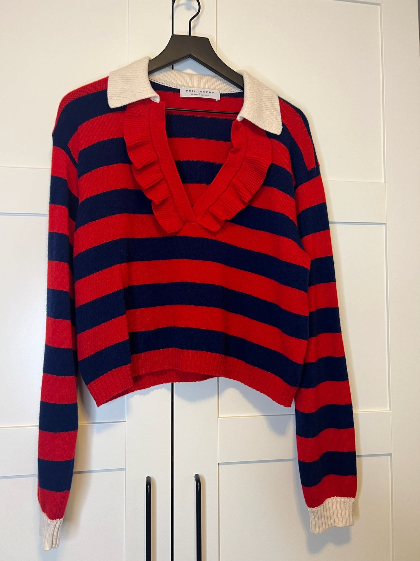 Philosophy Di Lorenzo Serafini Ruffled Striped Sweater, Size 42