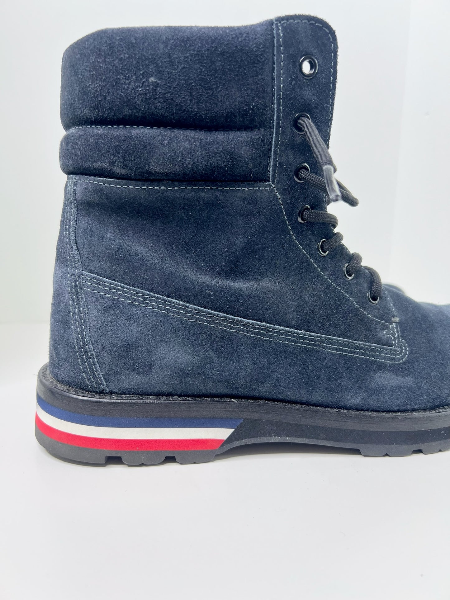 Moncler Navy Suede Combat Boots, Size 45