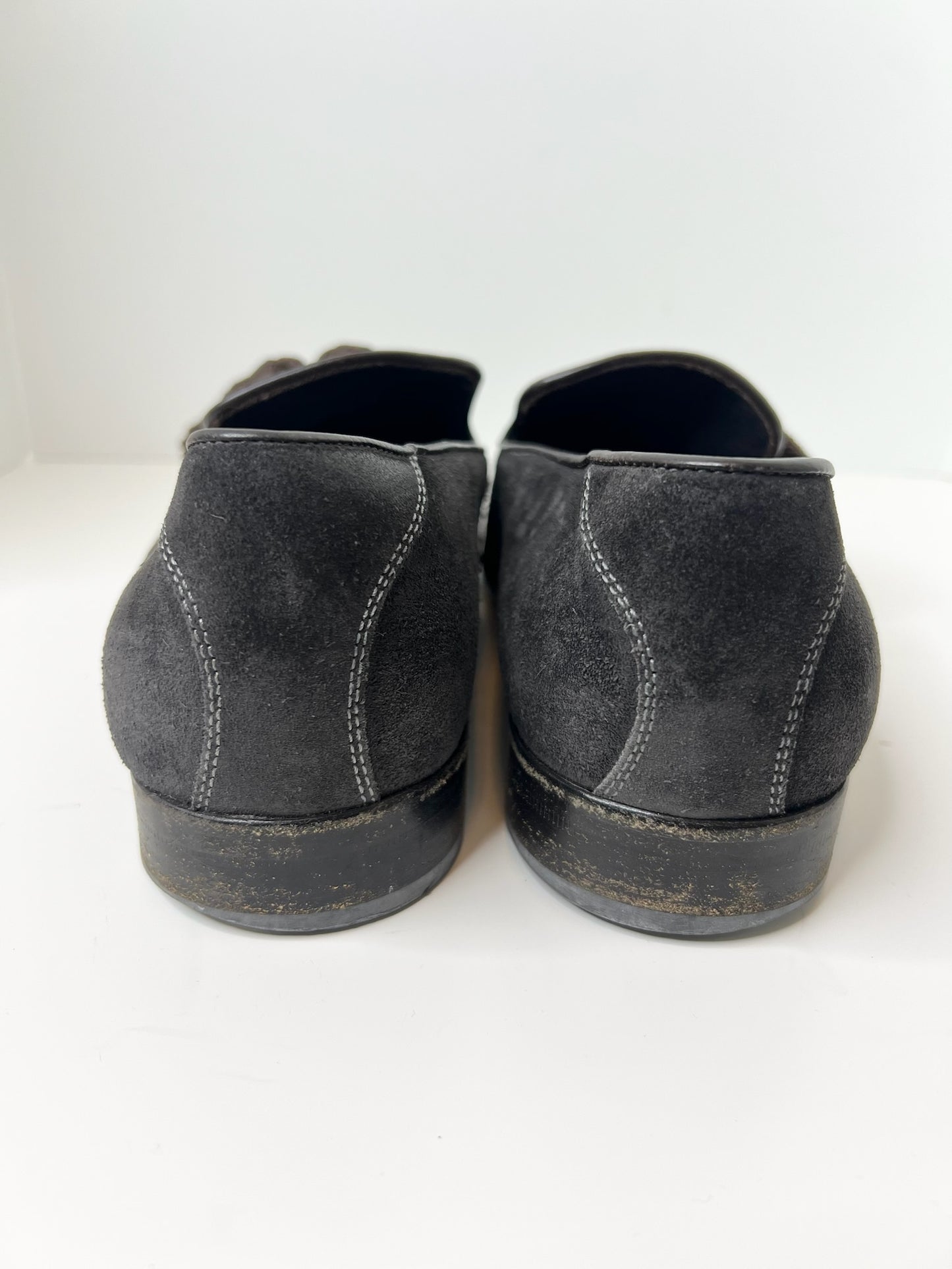 Jimmy Choo Brown Suede and Leather Foxley Tassel Loafers, Size 46