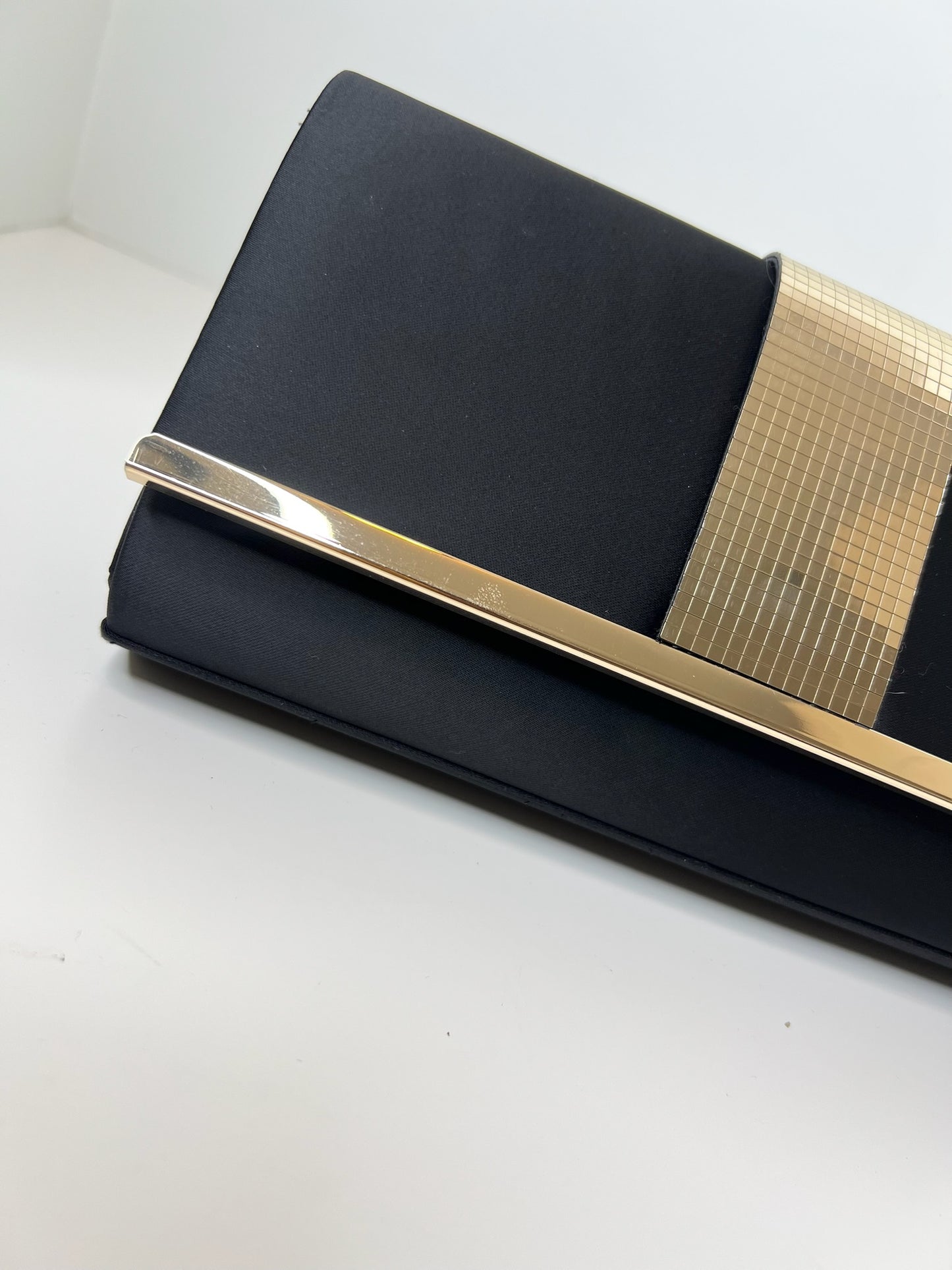 Black Satin Purse w/ Mirrored Gold Detail