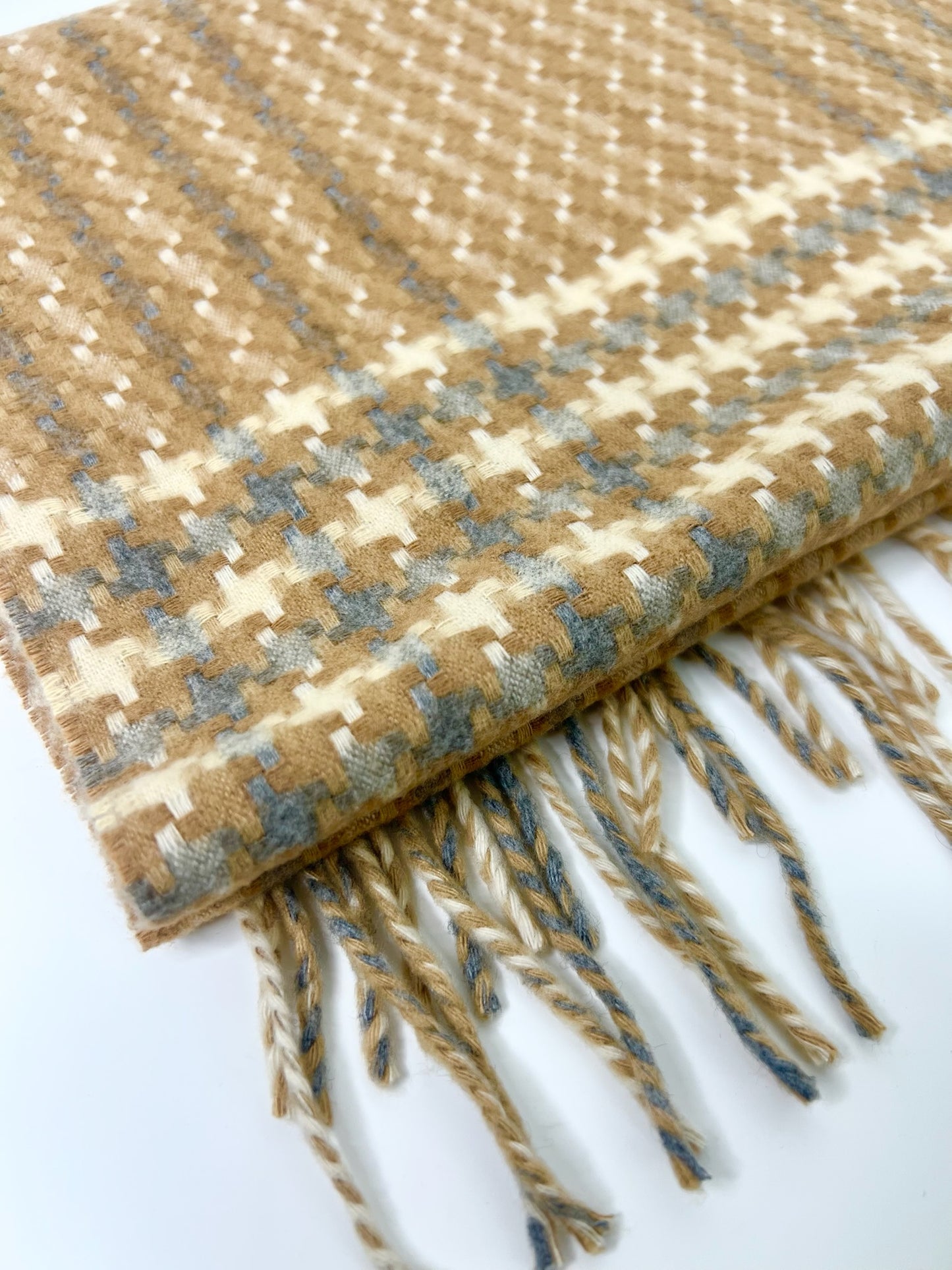 100% Cashmere Tan & Gray Scarf