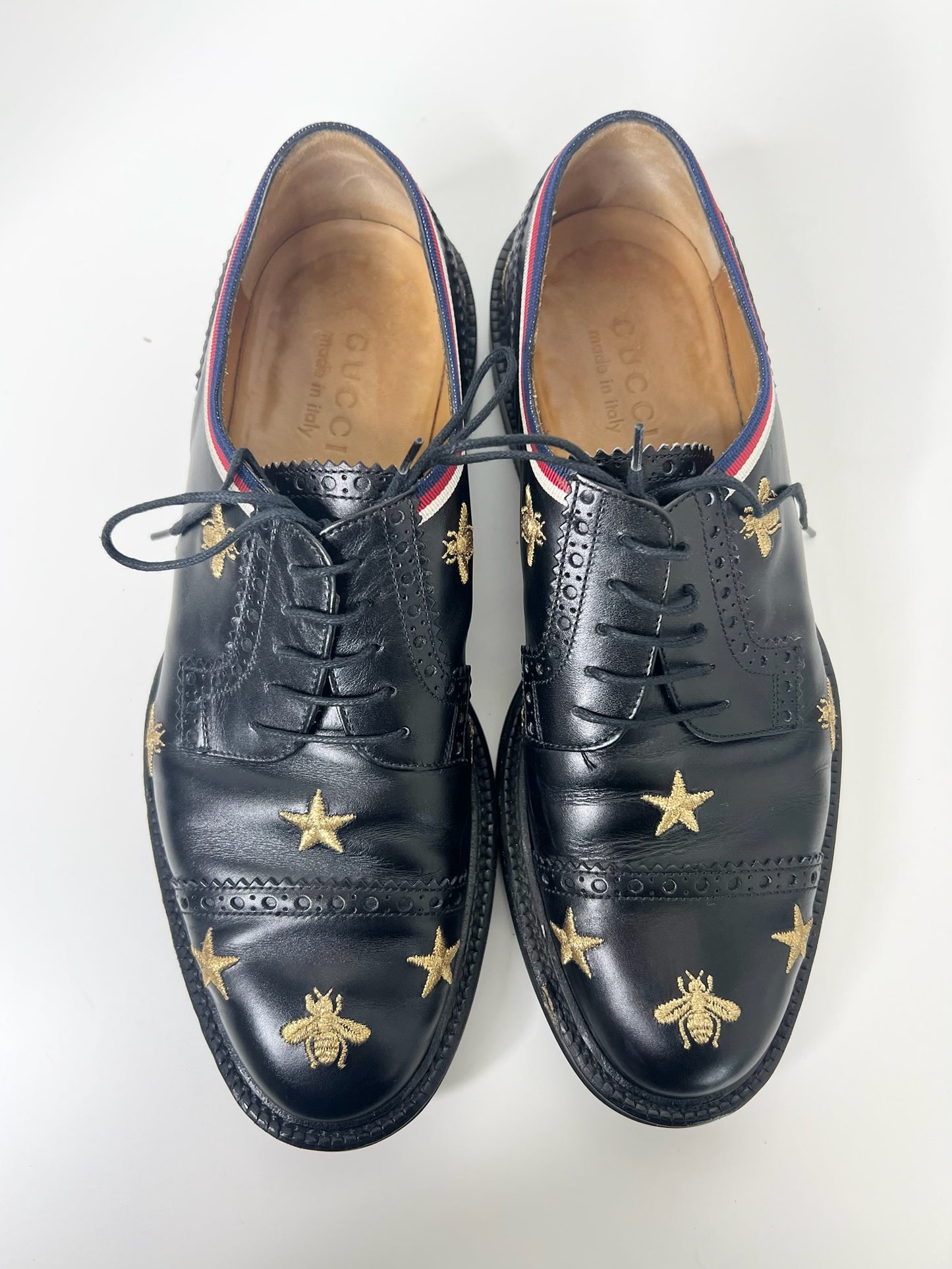 Gucci Sylvie Web Accent Men's Leather Derby Shoes, Size 7