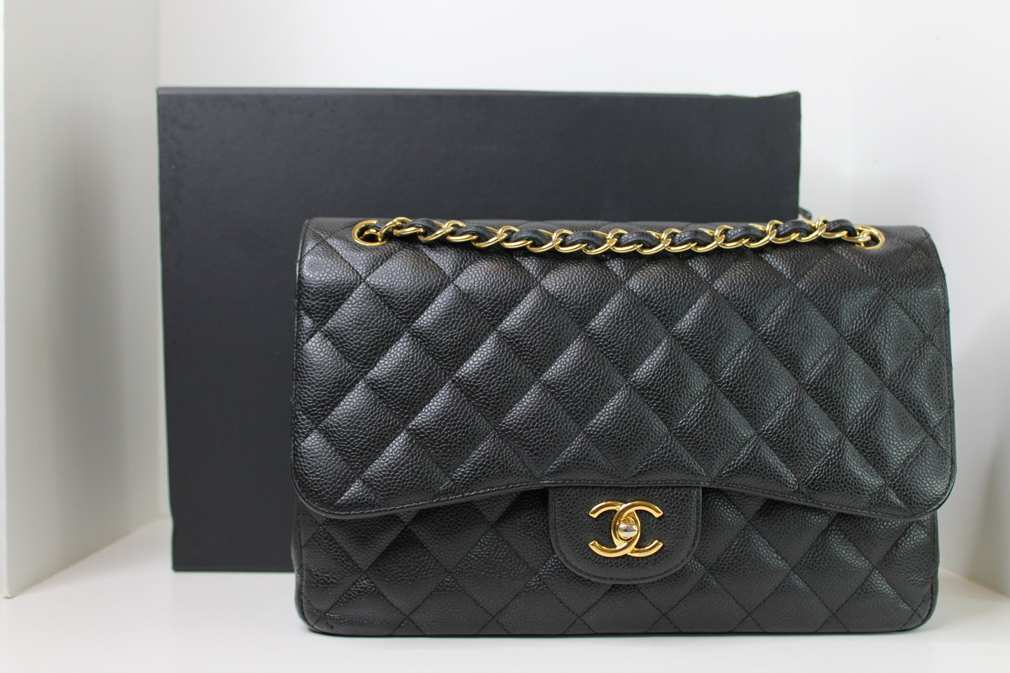 Chanel Black Caviar Quilted Jumbo Double Flap