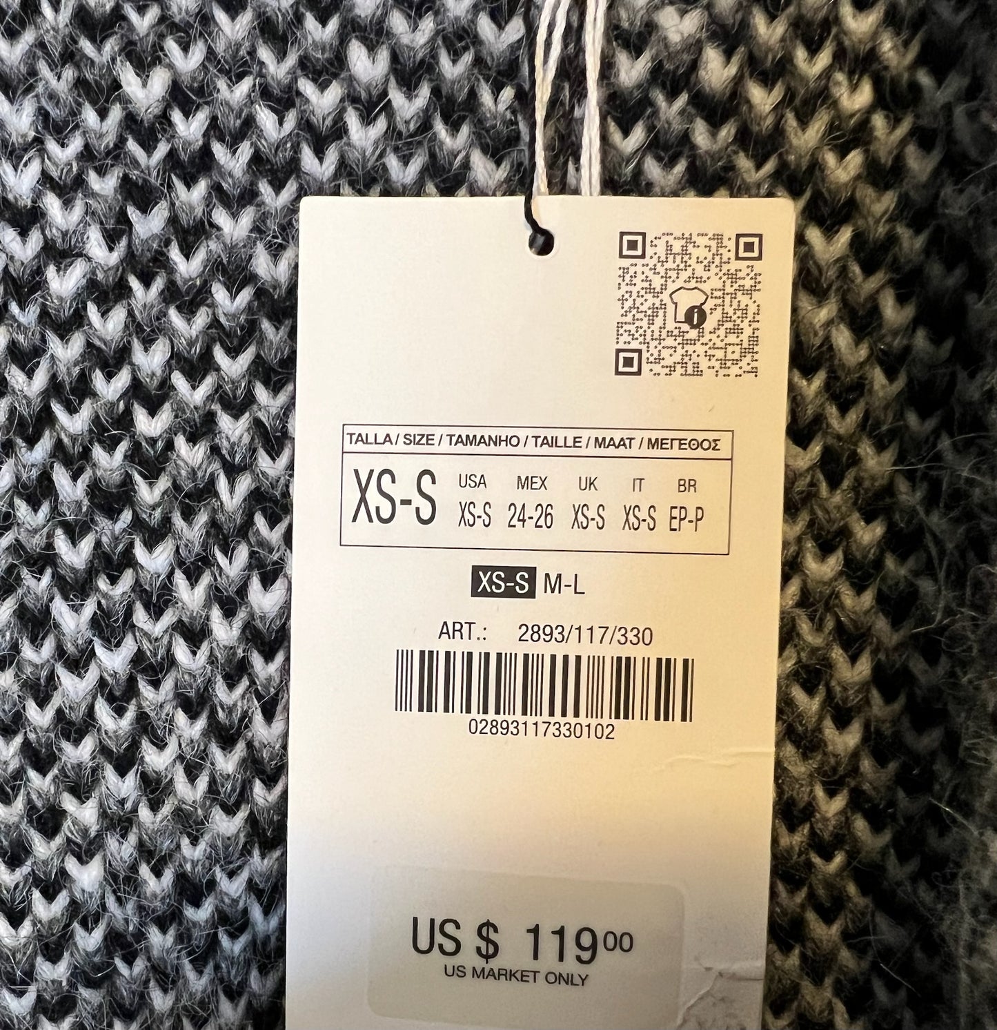 NWT! Zara Black and White Watercolor Cardigan, Size XS-S