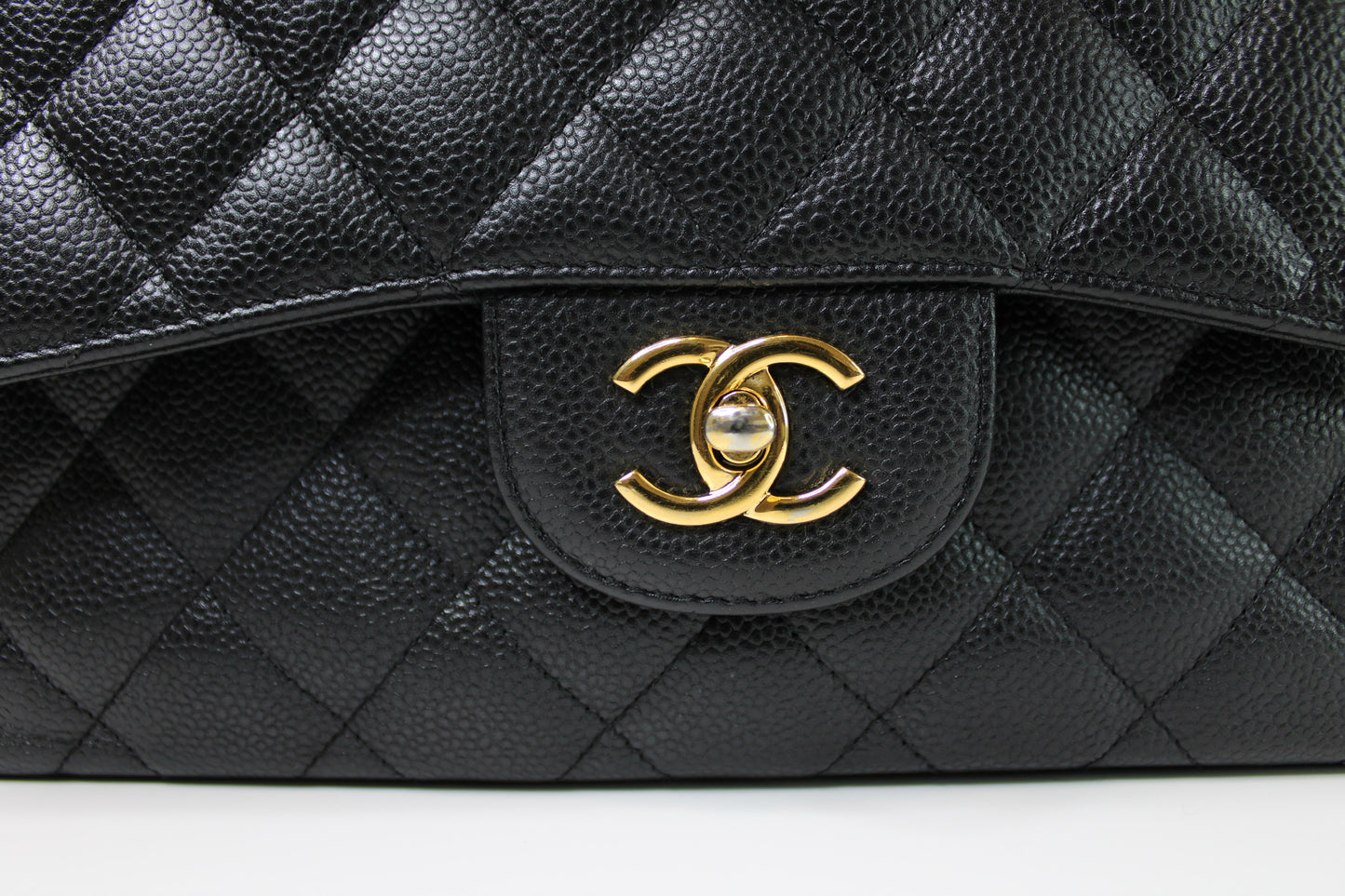 Chanel Black Caviar Quilted Jumbo Double Flap