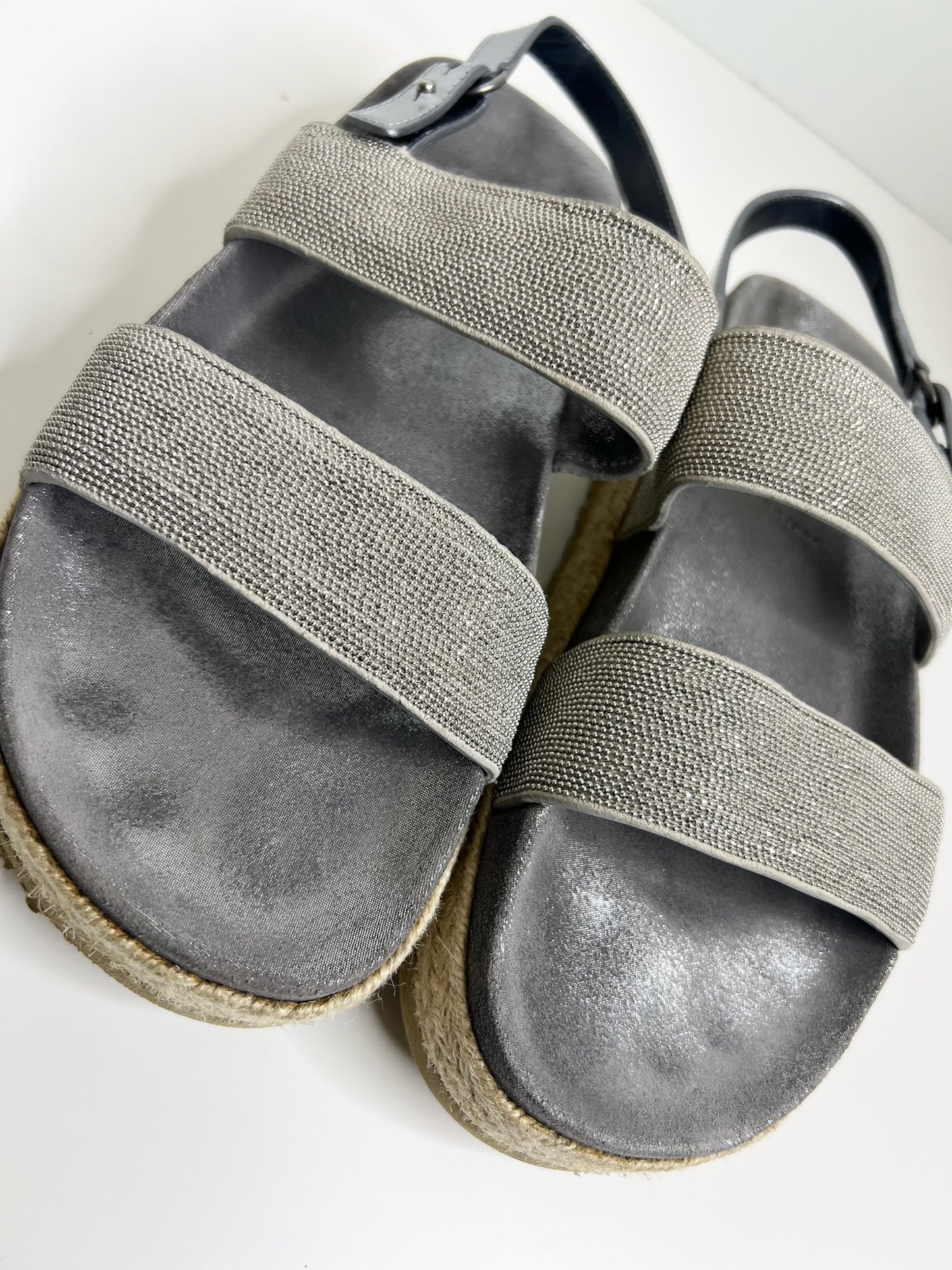 Brunello Cucinelli Two Band Embellished Sandals, Size 38