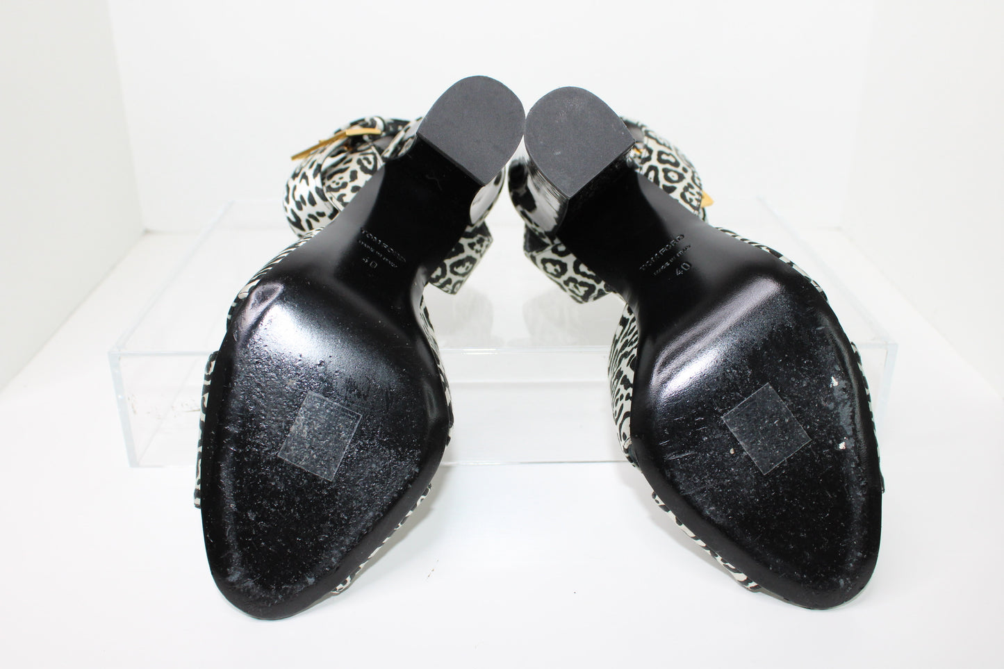Tom Ford Leopard Print Satin Sandals, Size 40