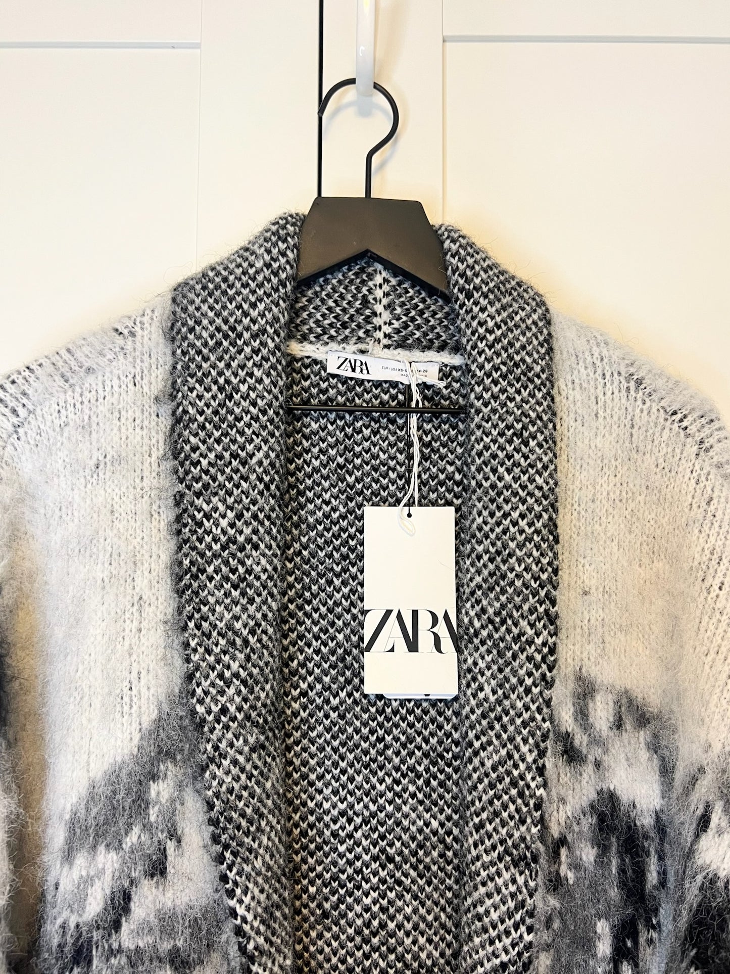 NWT! Zara Black and White Watercolor Cardigan, Size XS-S