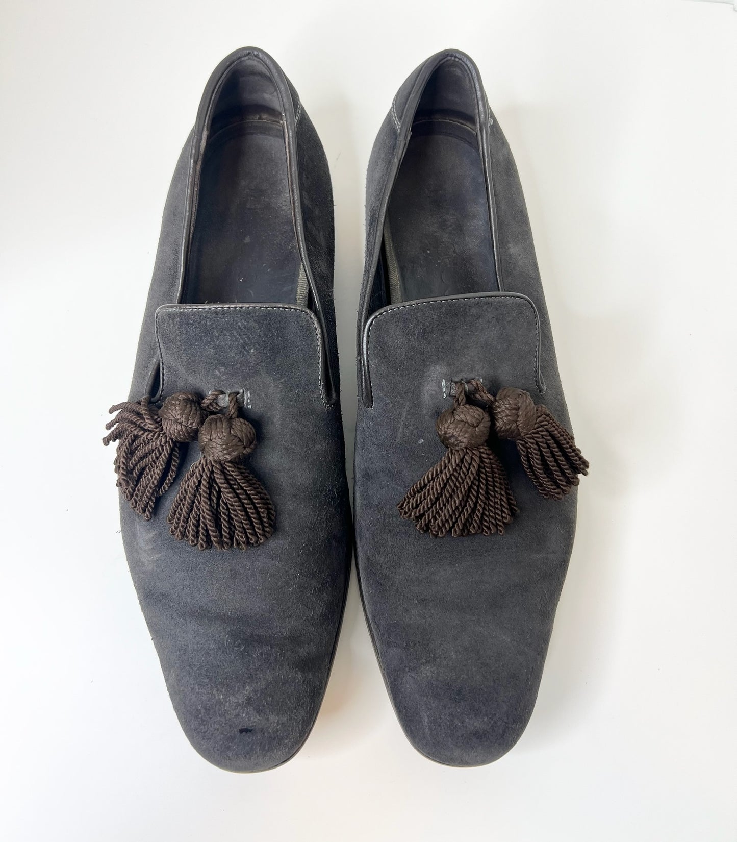 Jimmy Choo Brown Suede and Leather Foxley Tassel Loafers, Size 46