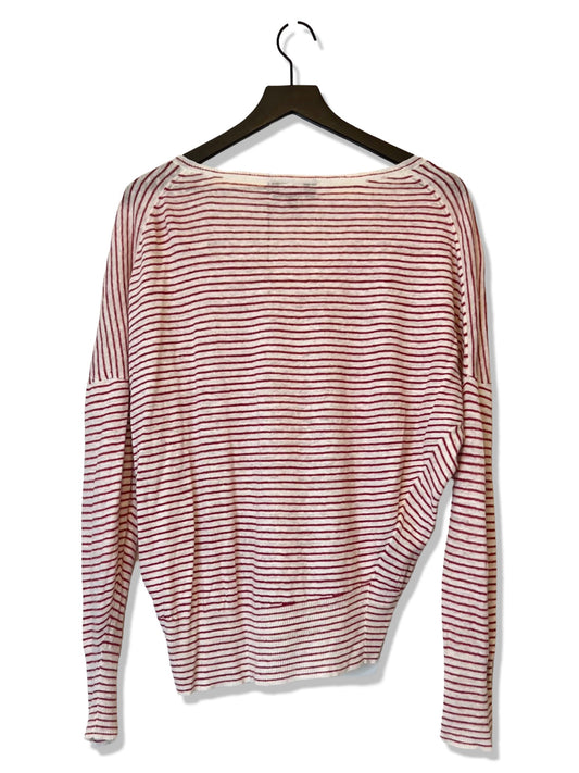 Nili Lotan V-Neck Red and White Stripe Shirt, Size M