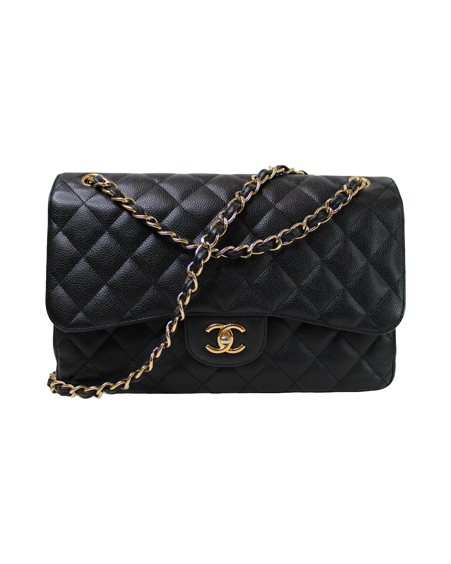 Chanel Black Caviar Quilted Jumbo Double Flap