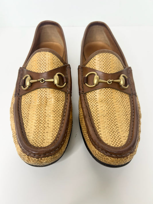Gucci Horsebit Raffia Loafers, Size 7