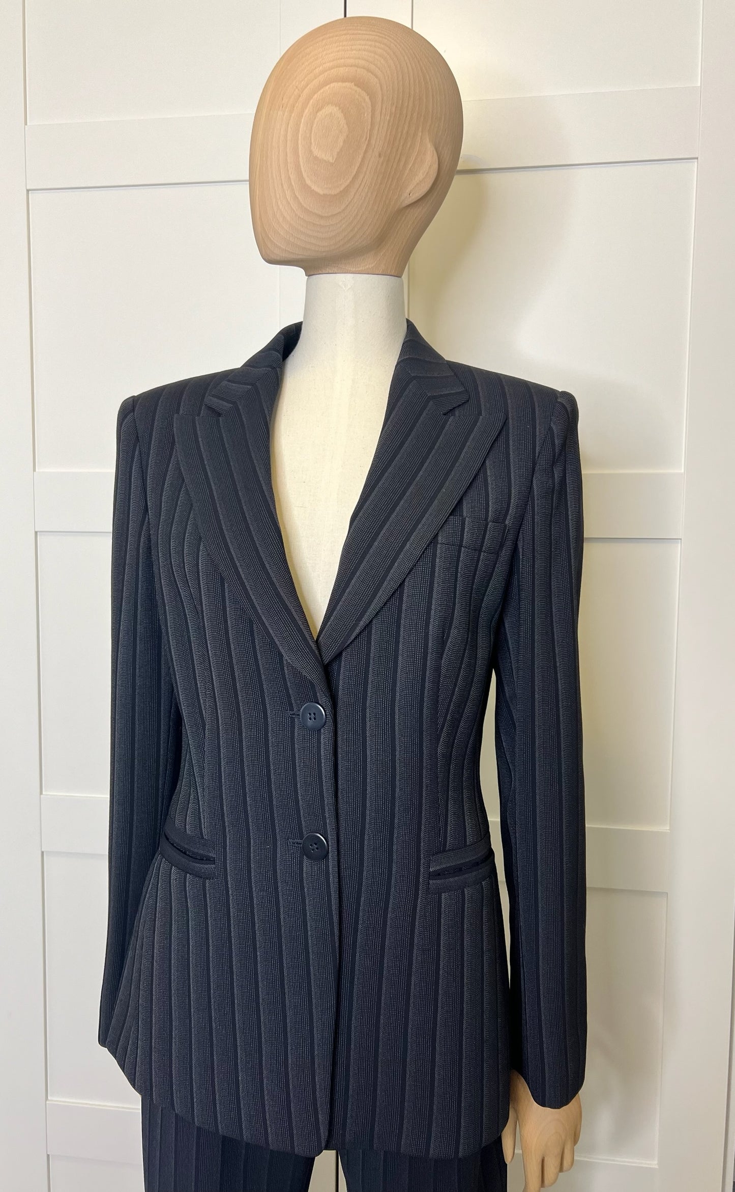 Armani Collezioni Black & Gray Striped Tailored 2-Piece Suit (Jacket and Pants), Size 4