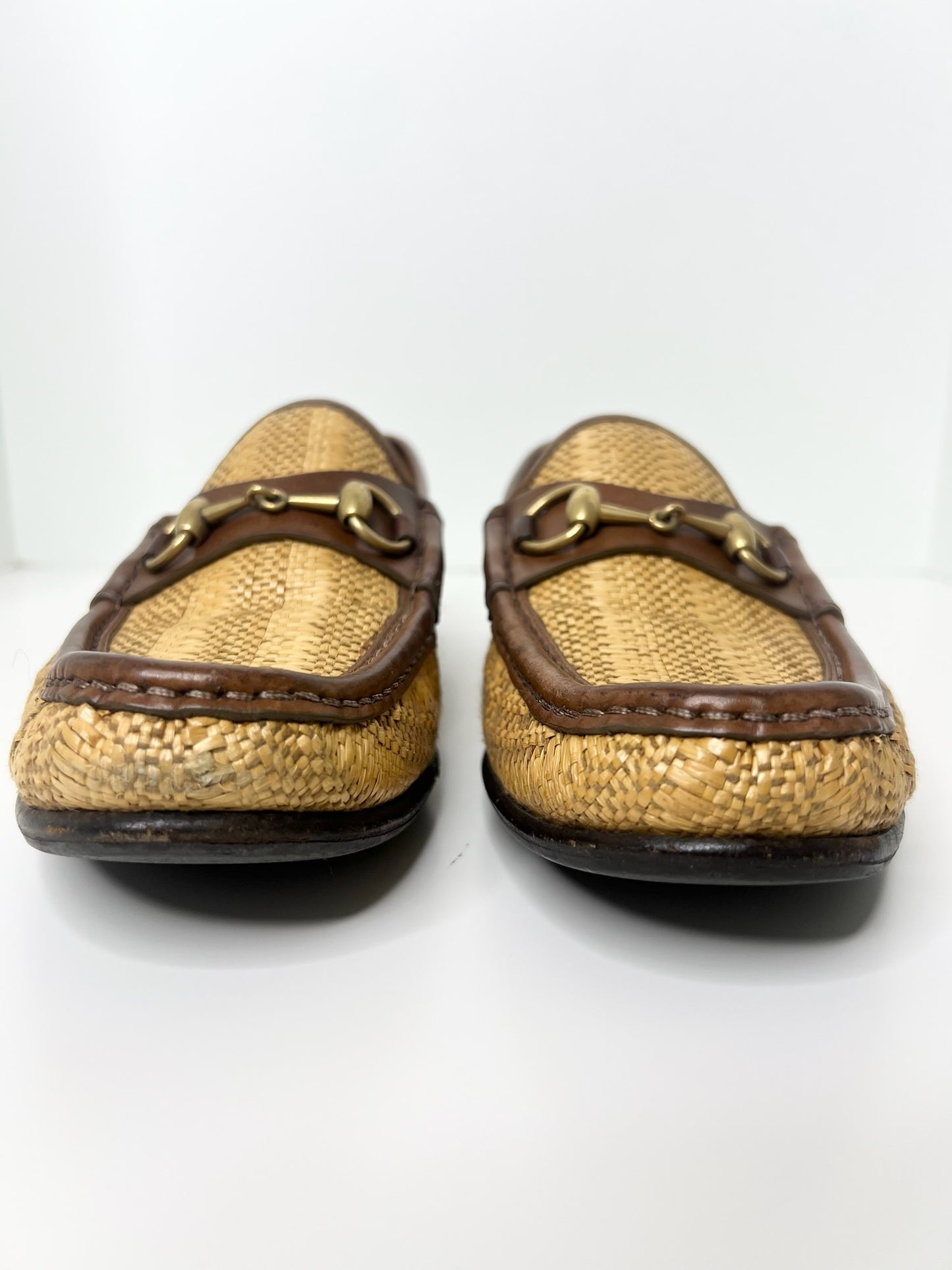 Gucci Horsebit Raffia Loafers, Size 7