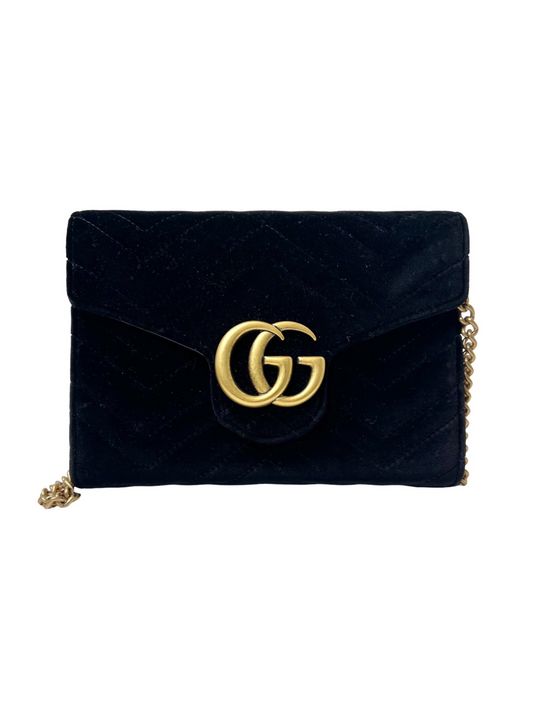Gucci GG Marmot Black Velvet Wallet on Chain