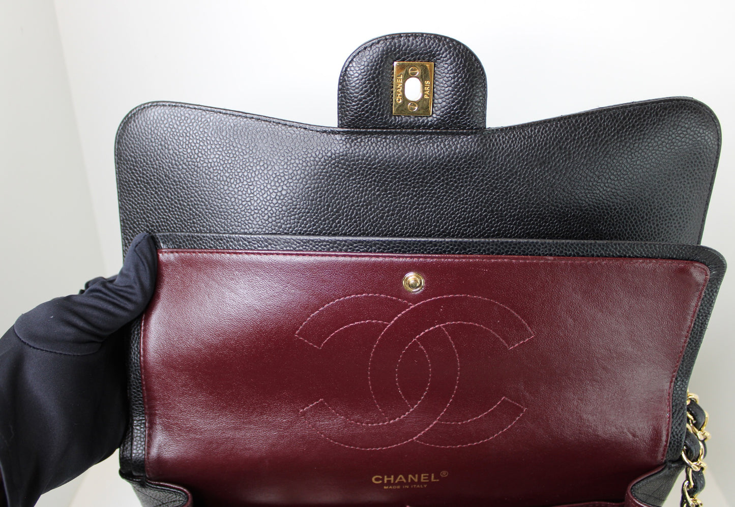 Chanel Black Caviar Quilted Jumbo Double Flap