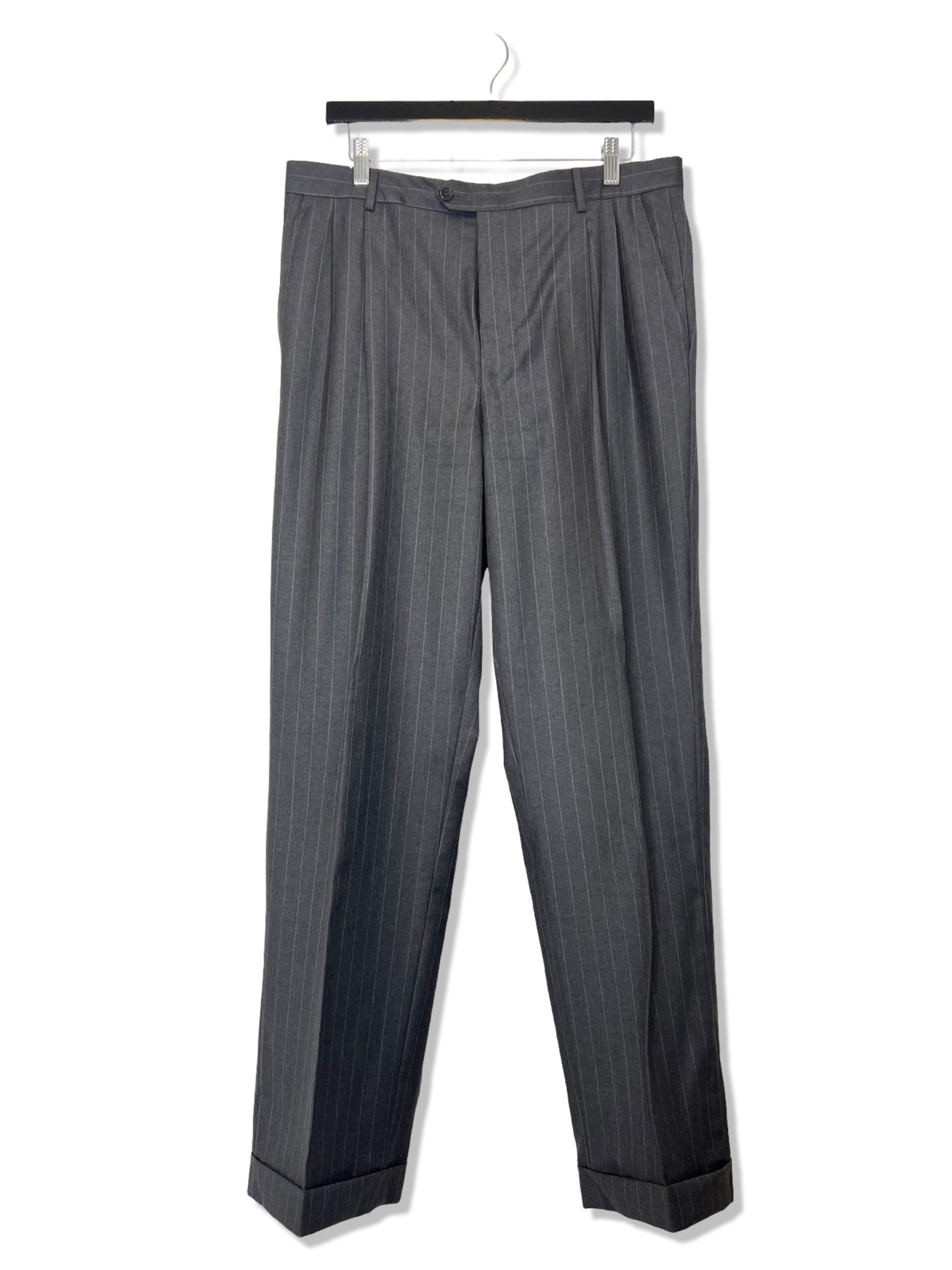 Gianni Manzoni Super 140s Italian Gray Wool Stripe 2-Piece Suit (Jacket and Pants), Size 42