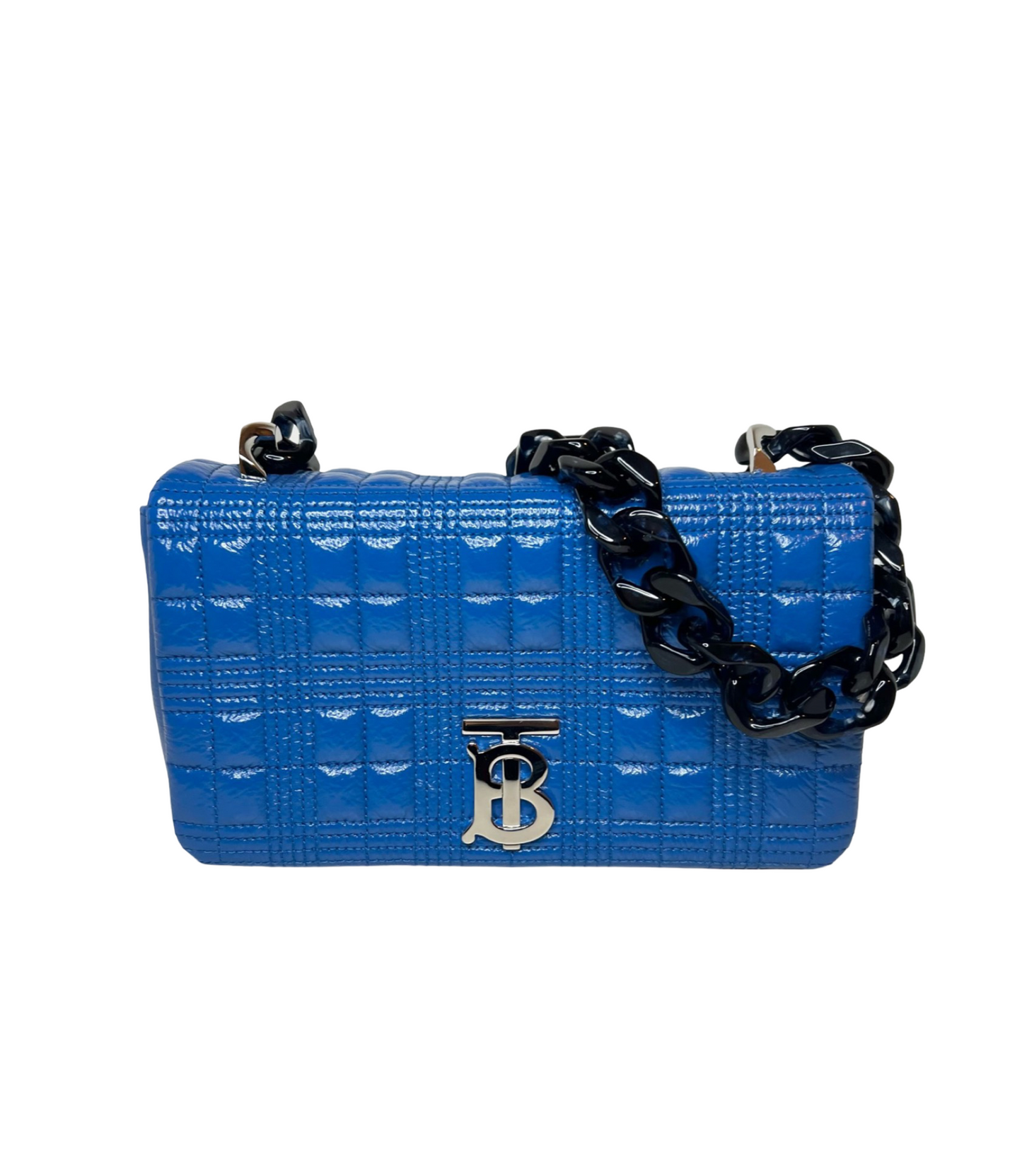 Burberry Patent Resin Chain Small Lola Bag in Blue