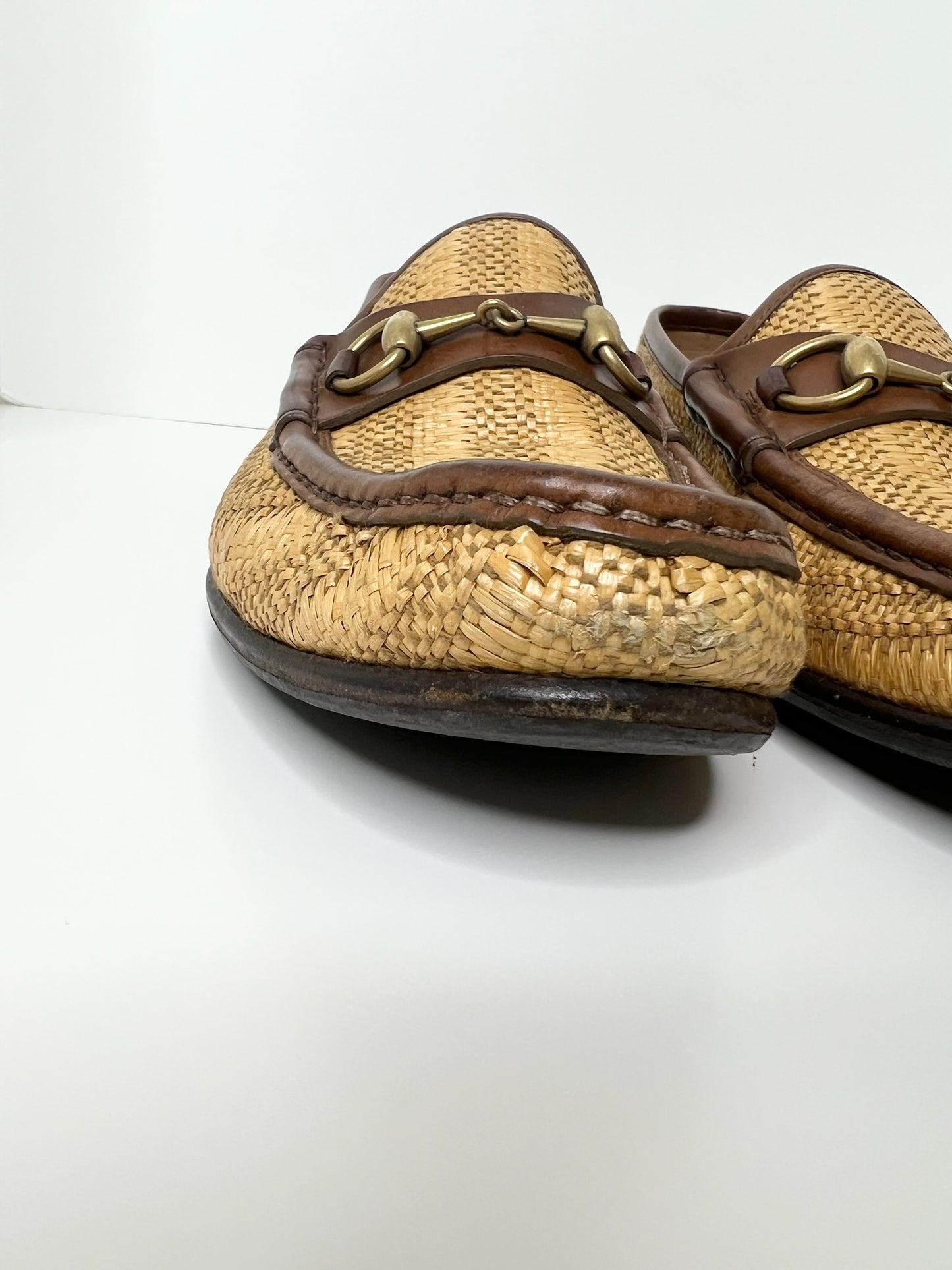 Gucci Horsebit Raffia Loafers, Size 7