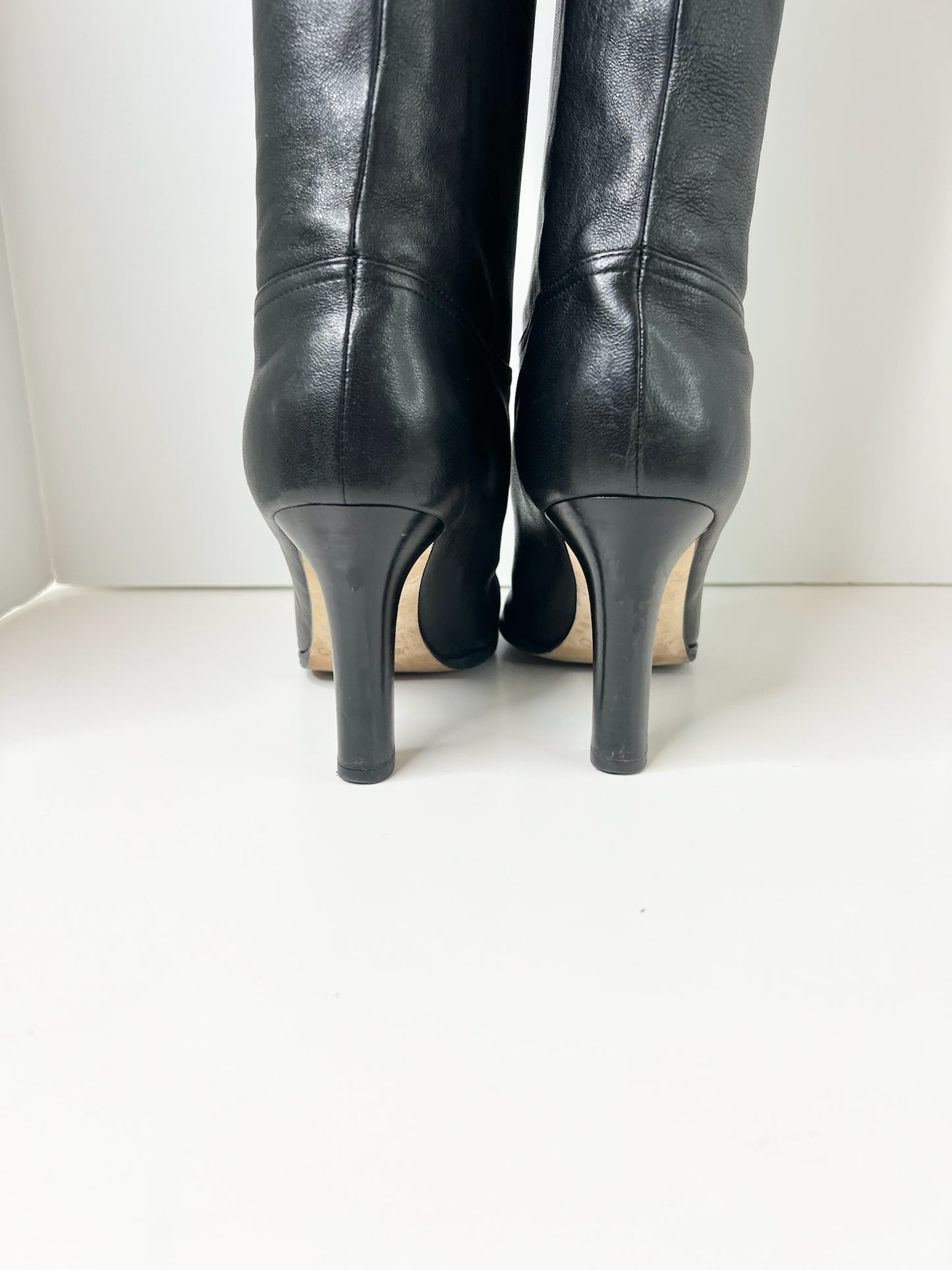 Jimmy Choo Black Leather Over-The-Knee Boots, Size 37