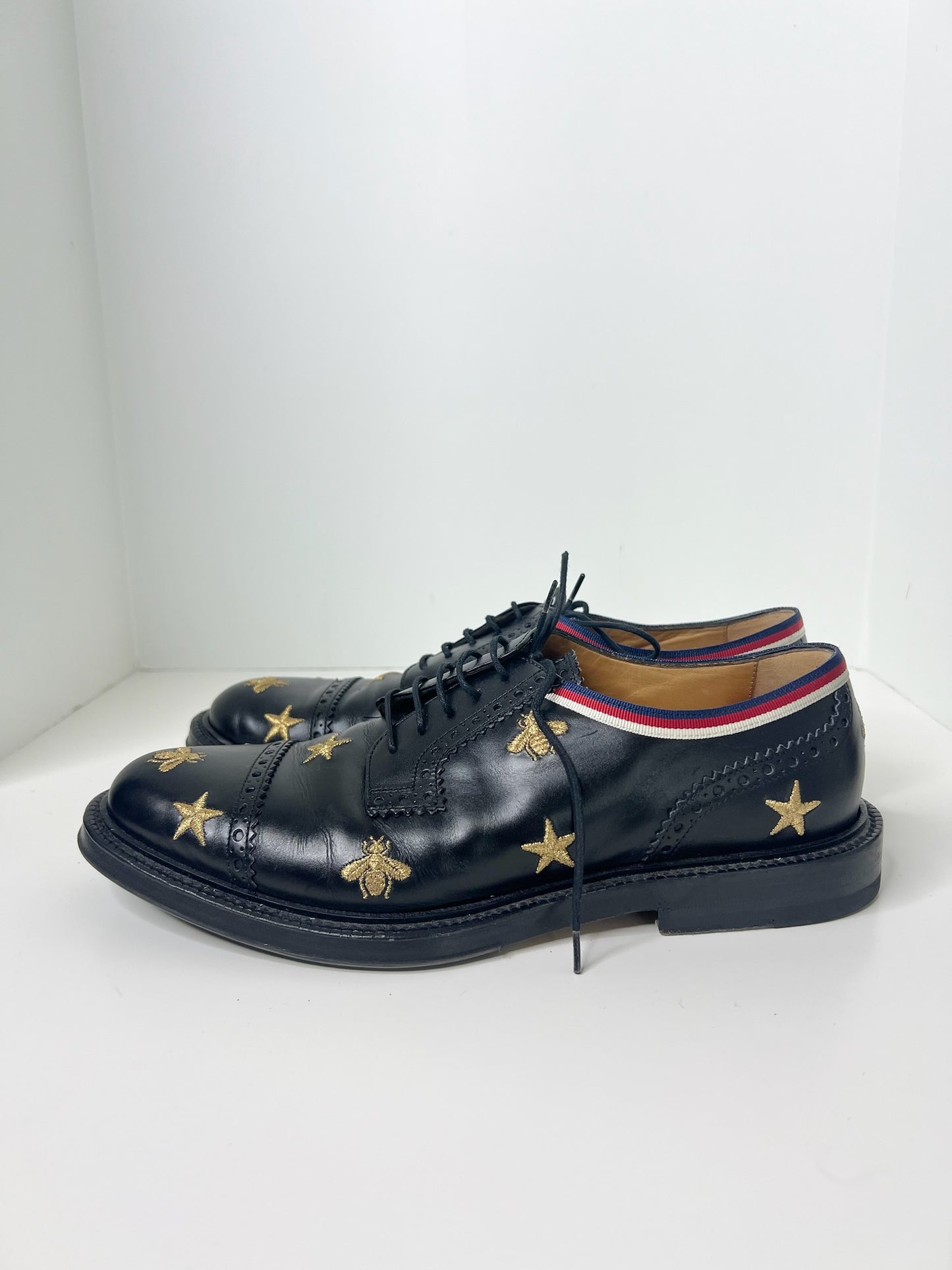 Gucci Sylvie Web Accent Men's Leather Derby Shoes, Size 7