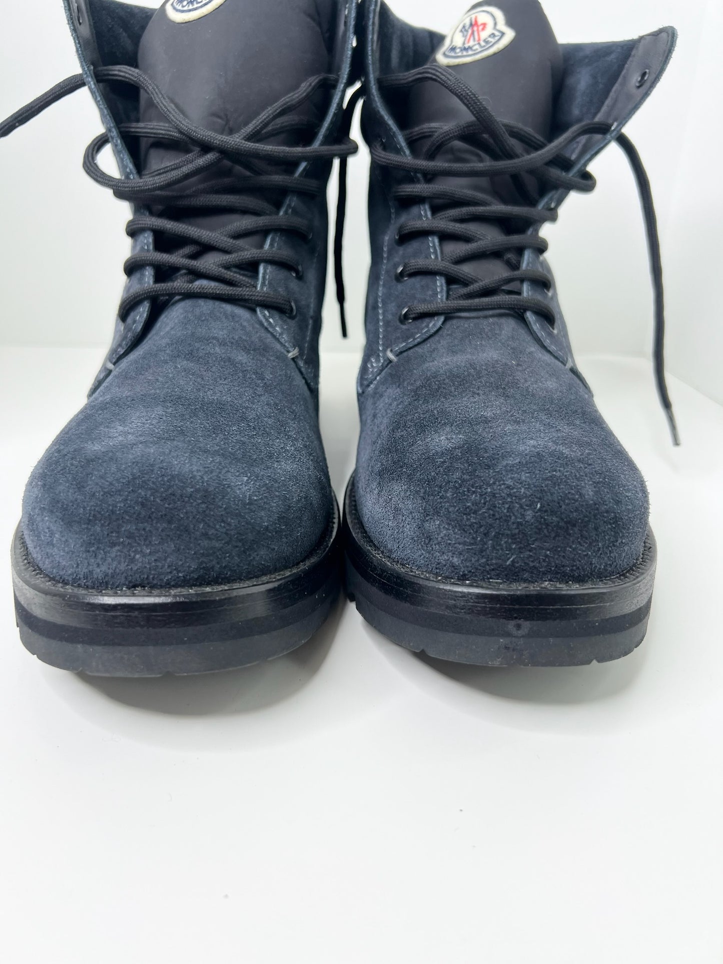 Moncler Navy Suede Combat Boots, Size 45