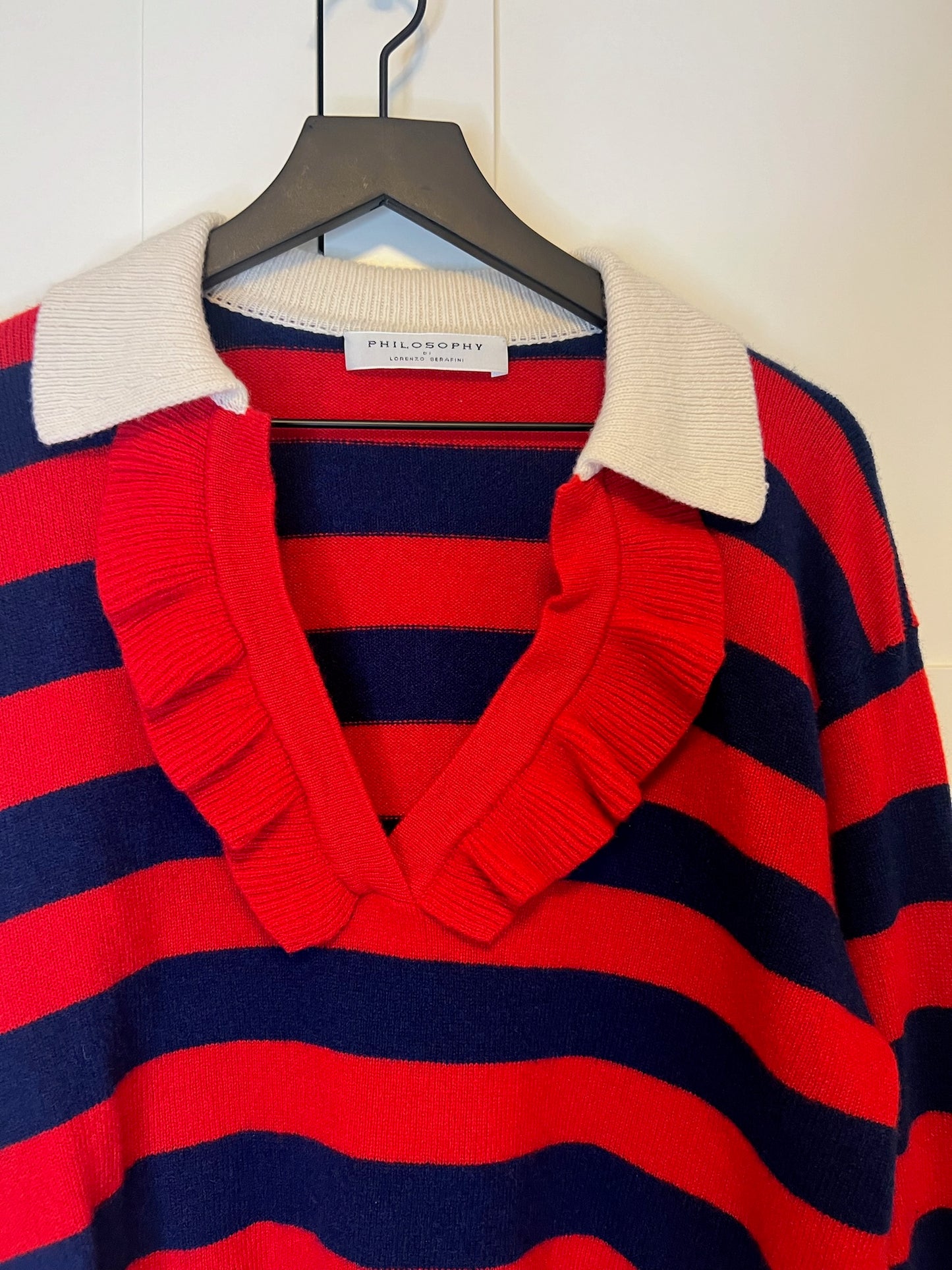 Philosophy Di Lorenzo Serafini Ruffled Striped Sweater, Size 42