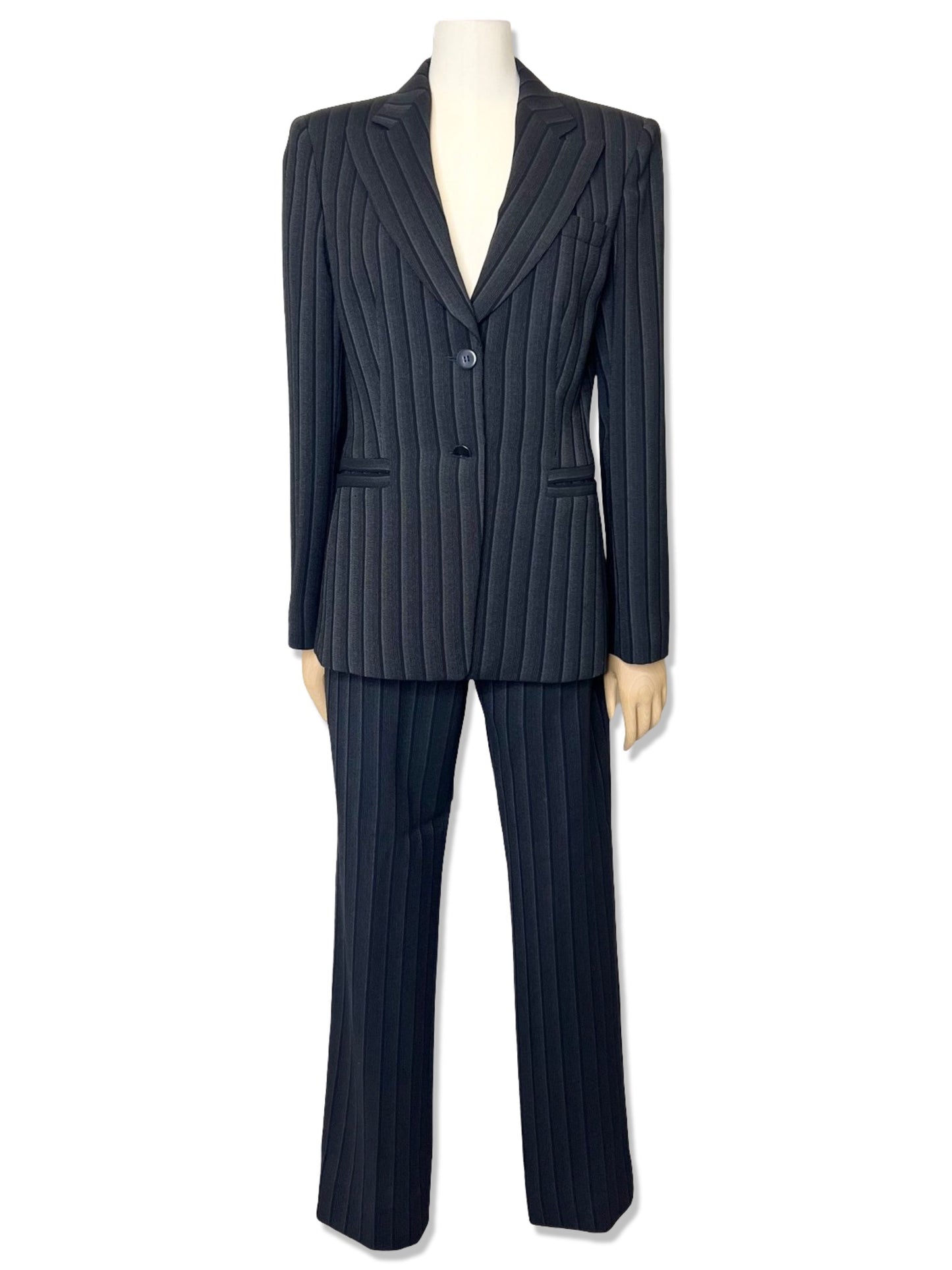 Armani Collezioni Black & Gray Striped Tailored 2-Piece Suit (Jacket and Pants), Size 4