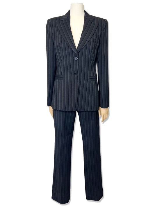 Armani Collezioni Black & Gray Striped Tailored 2-Piece Suit (Jacket and Pants), Size 4