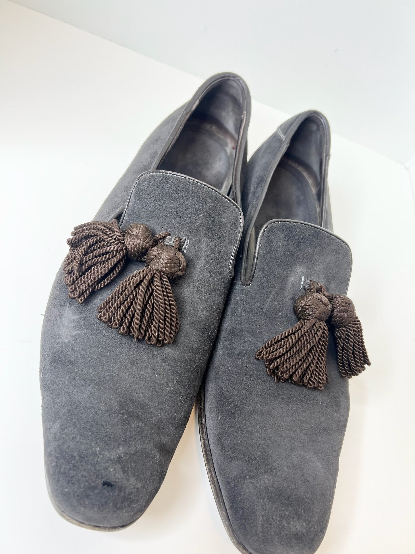 Jimmy Choo Brown Suede and Leather Foxley Tassel Loafers, Size 46