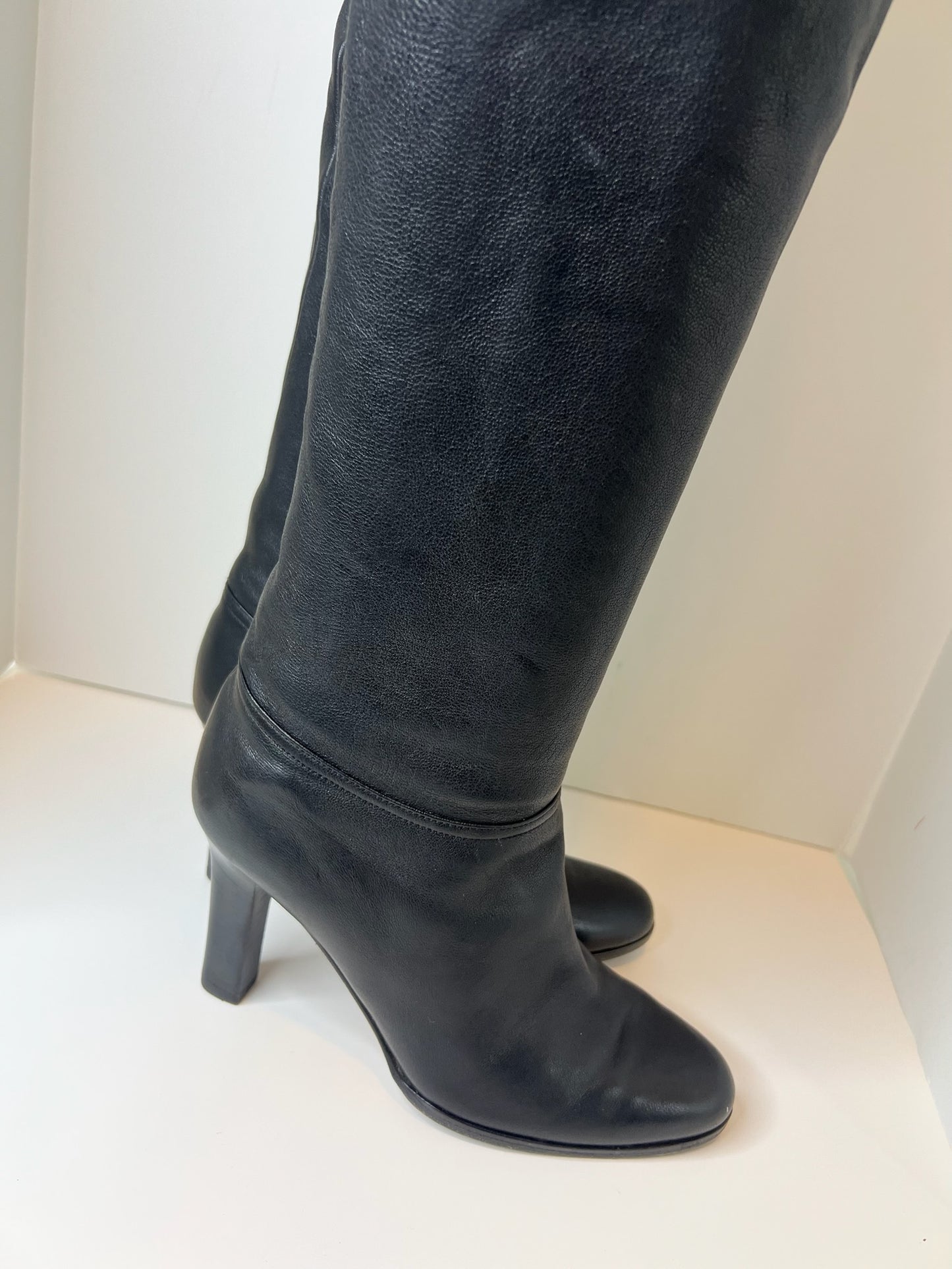 Jimmy Choo Black Leather Over-The-Knee Boots, Size 37