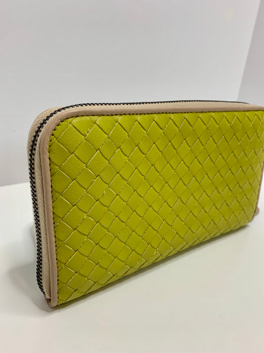 Bottega Veneta Lime Intercciato Zip Around Wallet