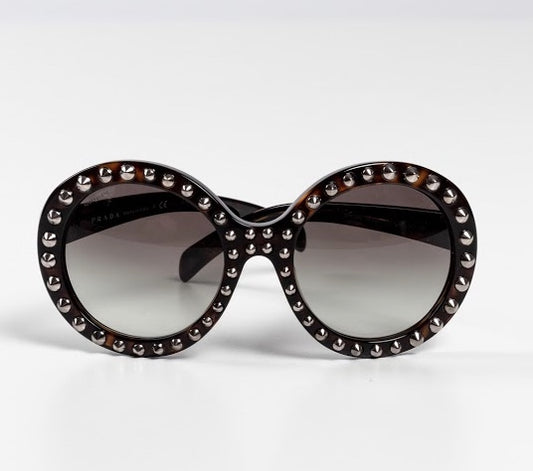 Prada Absolute Ornate Round Oversized Studded Sunglasses