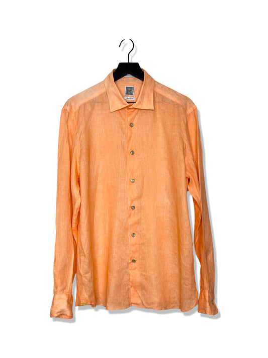 R by Robert Graham Orange Linen Long-Sleeve Shirt, Size XL