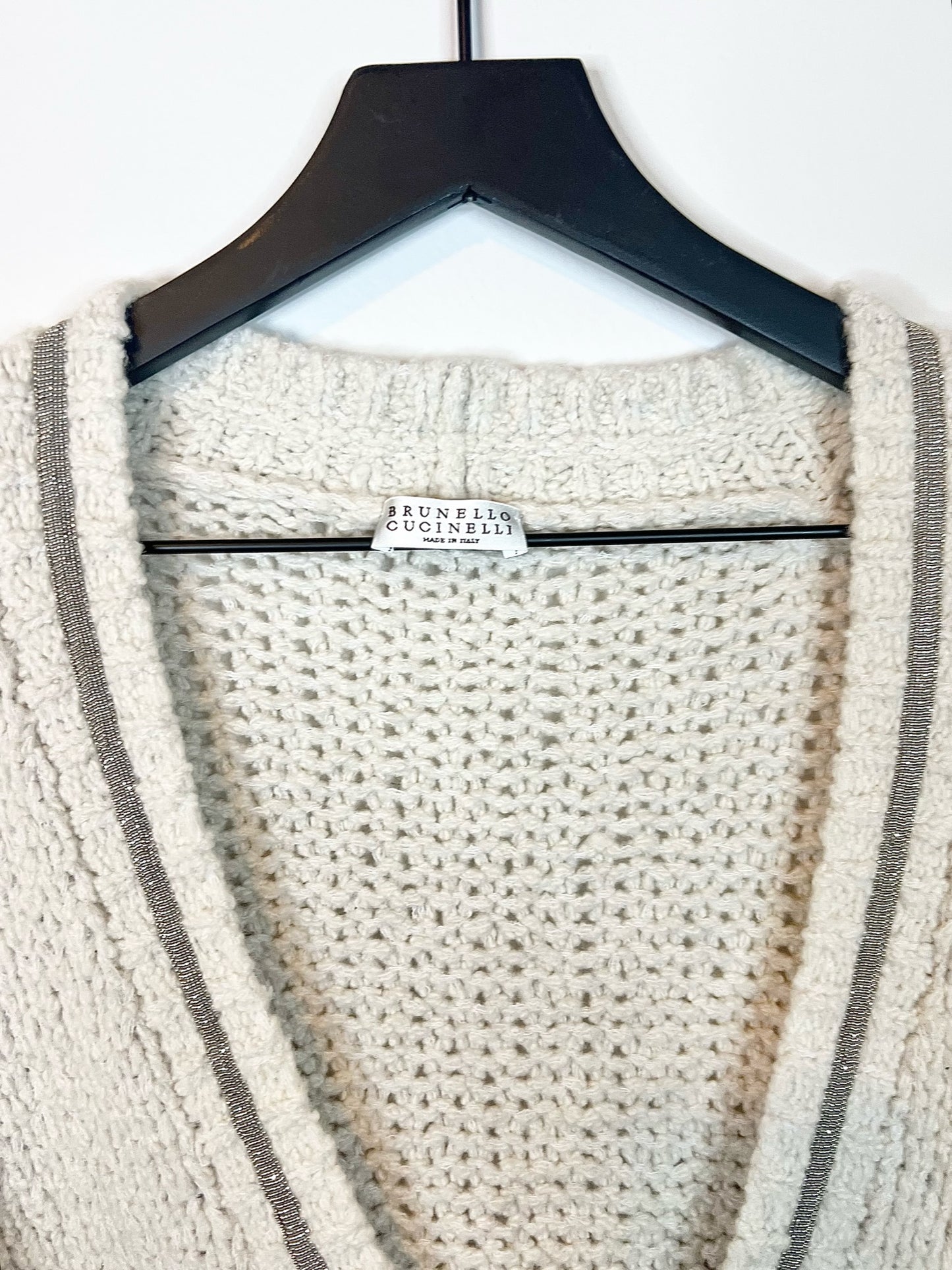 Brunello Cucinelli Wool Cardigan W/ Monili Chain, Medium