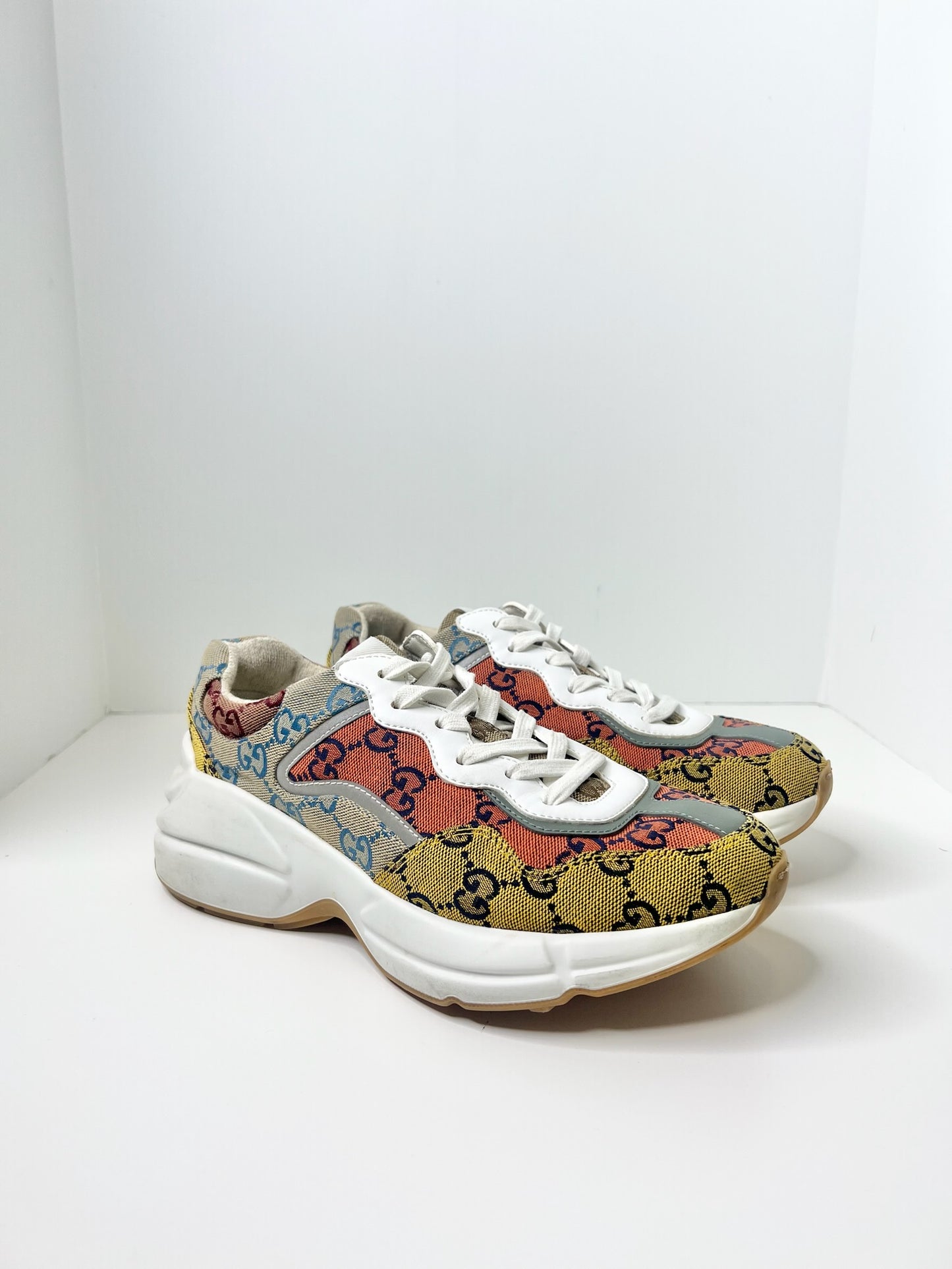 Gucci Womens Rhyton GG Monogram Multi-Color Sneakers, Size 37