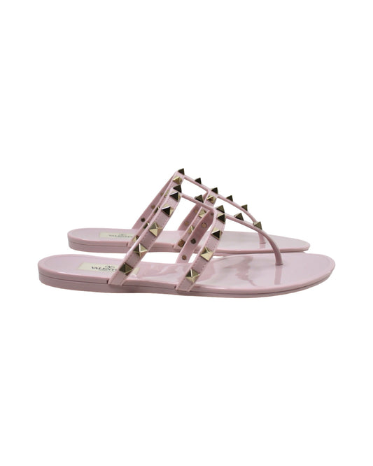 Valentino Garavani Rockstud Flat Rubber Sandal, Size 37