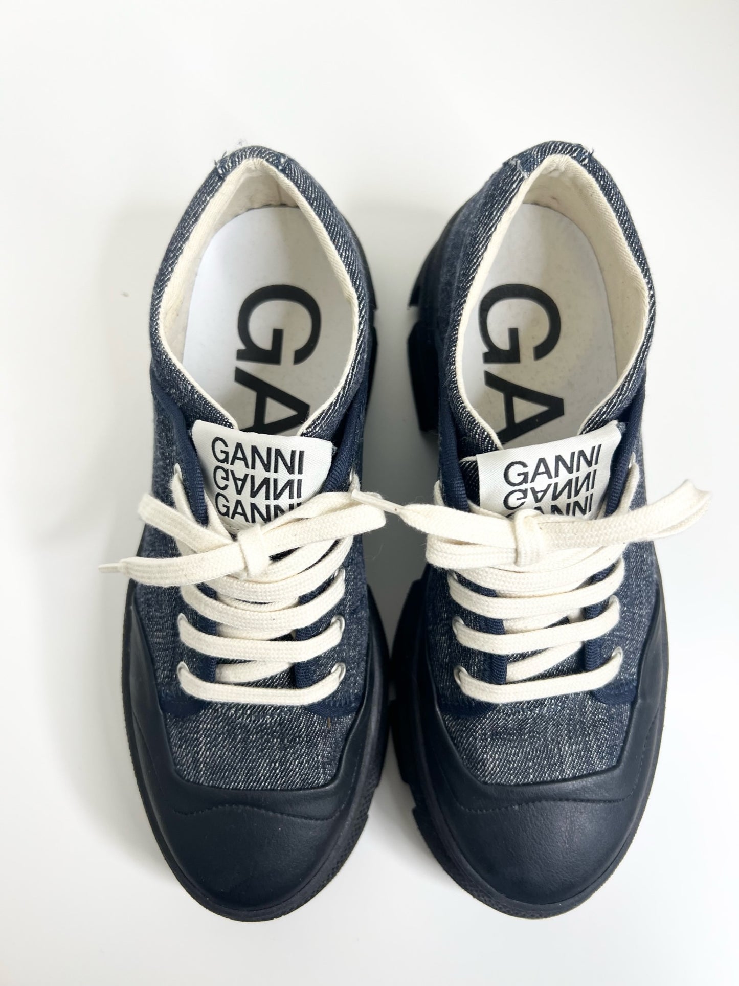 Ganni Denim Low-top Sneakers, Size 39