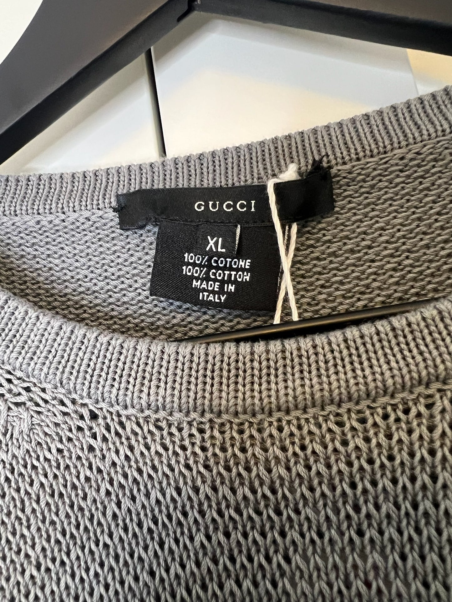 Gucci Knit Cotton Gray Sweater, Size XL