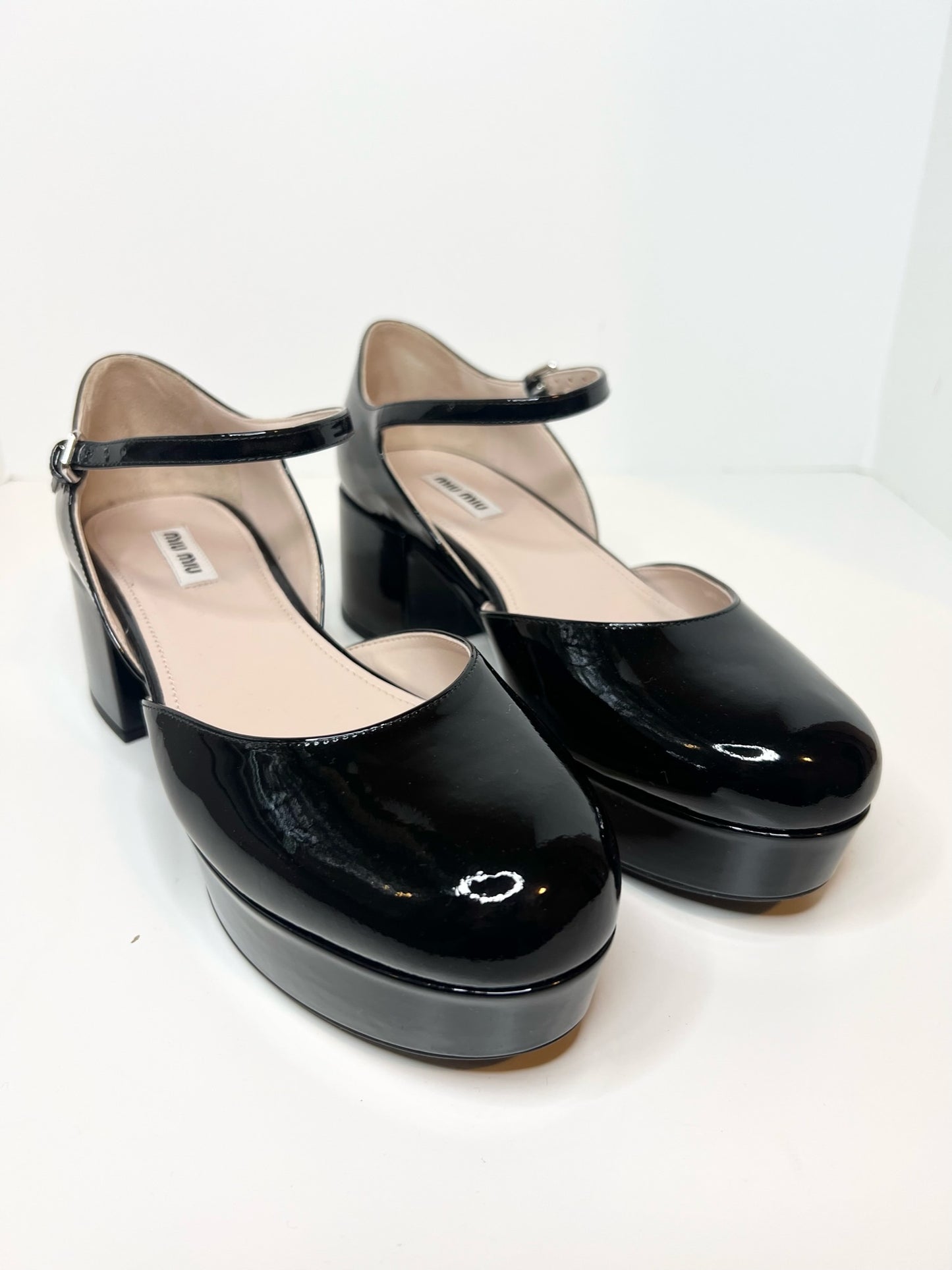 Miu Miu Black Patent Mary Janes, Size 38.5