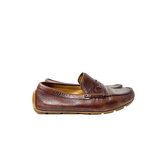 Gucci Brown Leather Driver w/ Embossed Horsebit Logo, Size 6.5