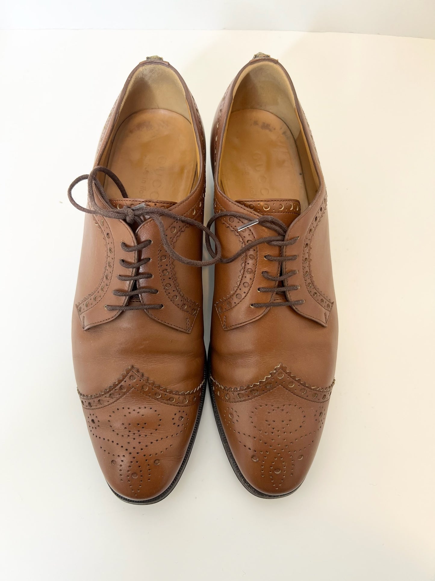 Gucci Brown Waxed Calfskin Reveille Amour Brogue Lace-Up Oxfords, Size 7