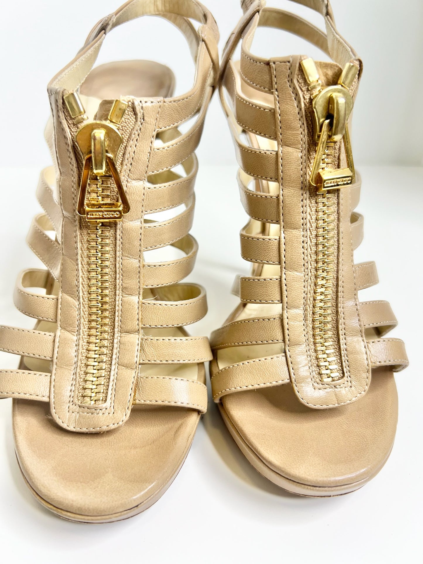 Jimmy Choo Glenys Kid Leather Nude Sandals, 37.5