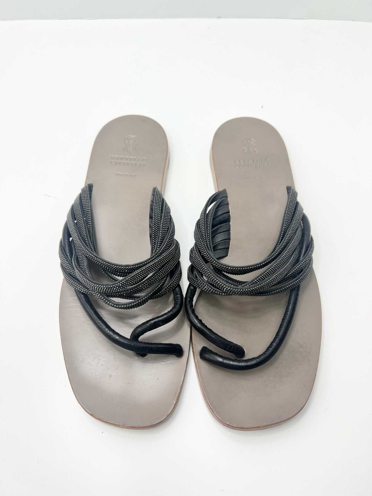 Brunello Cucinelli Crystal Embellished Strap Thong Sandals, Size 38