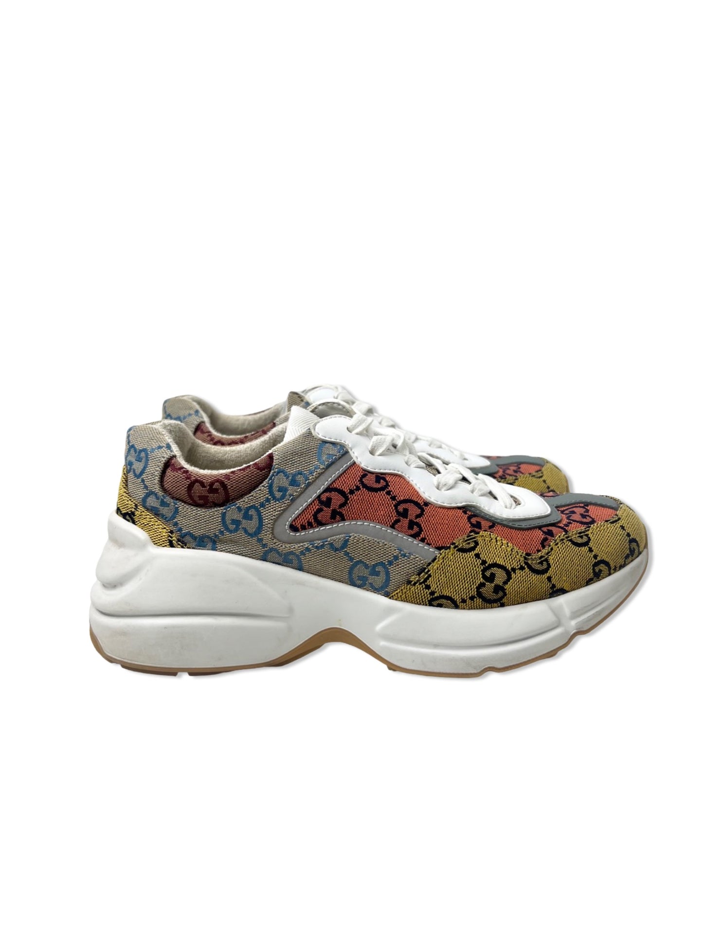 Gucci Womens Rhyton GG Monogram Multi-Color Sneakers, Size 37