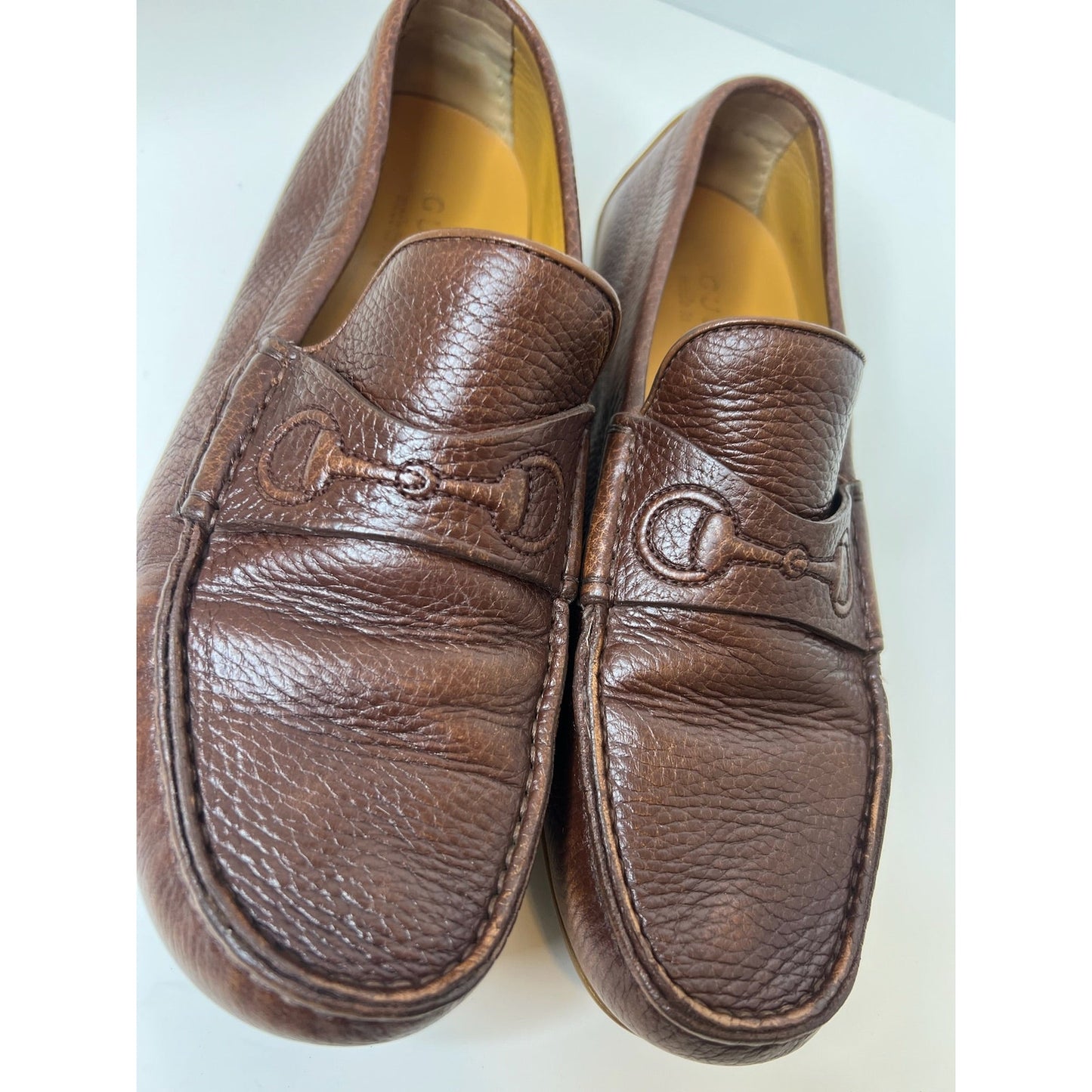 Gucci Brown Leather Driver w/ Embossed Horsebit Logo, Size 6.5