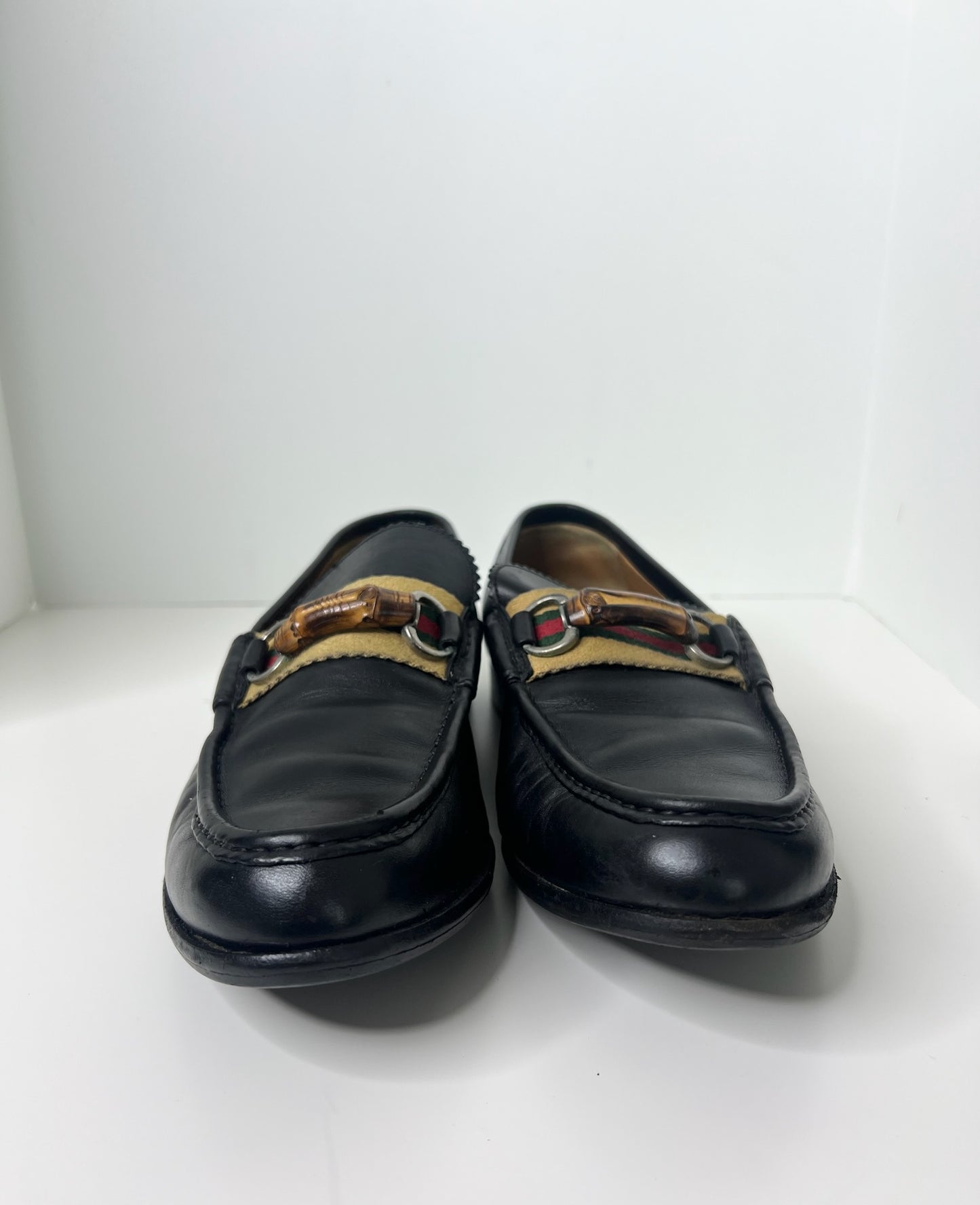 Gucci Bamboo Horsebit Black Leather Loafers, Size 7.5