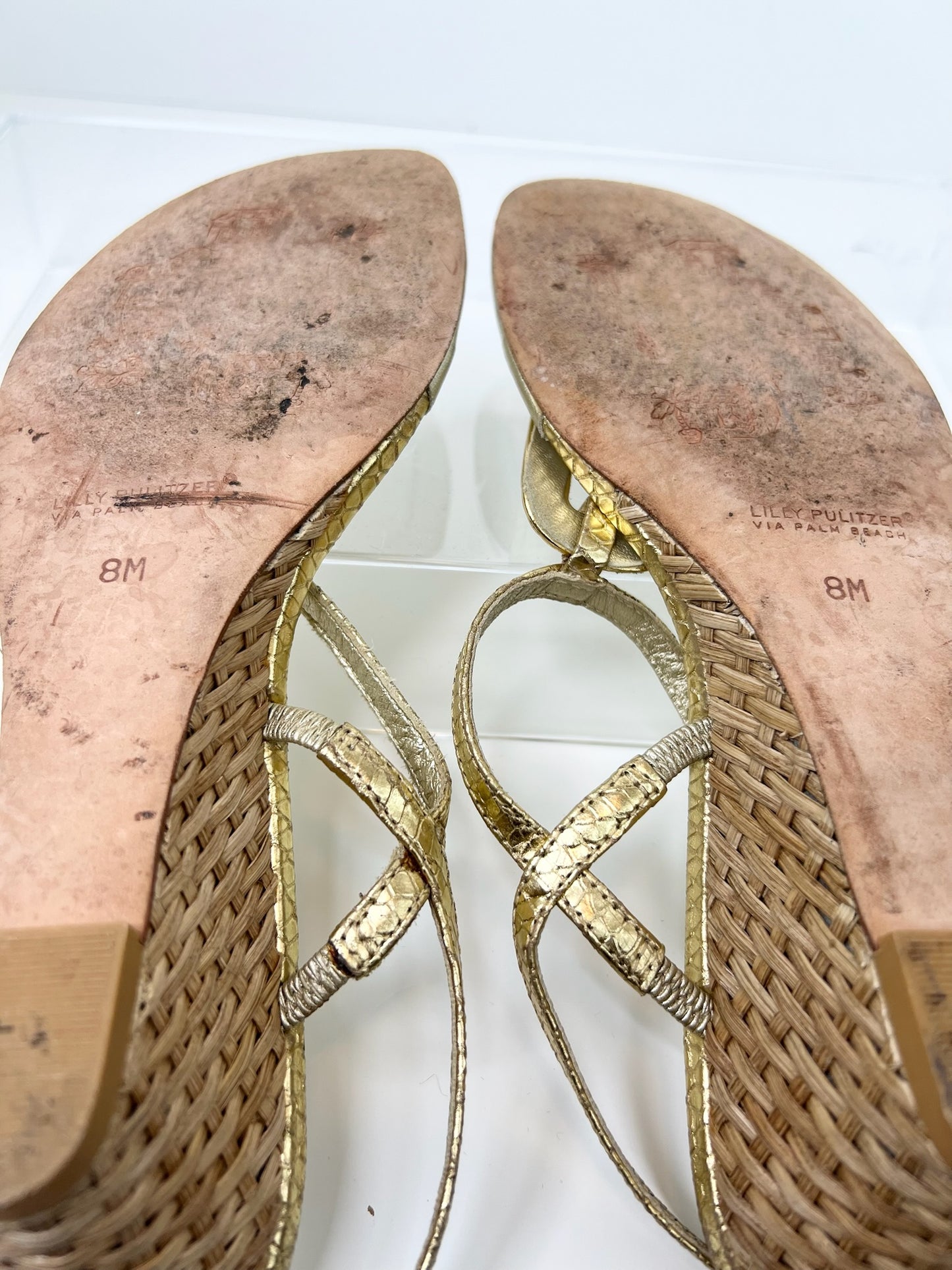 Lily Pulitzer Gold Raffia Wedge Sandal, Size 8